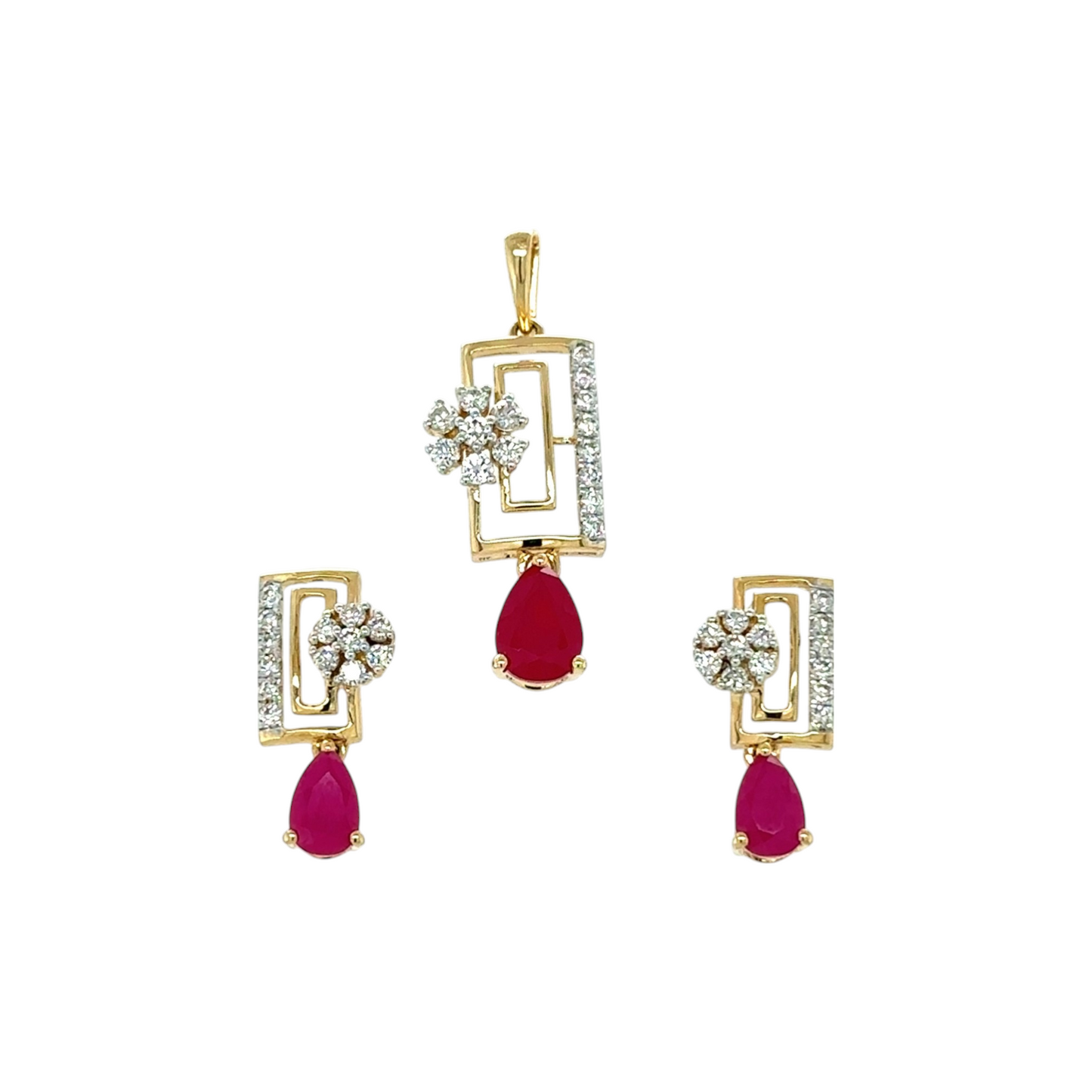 Gold Diamond and Ruby Pendant Set