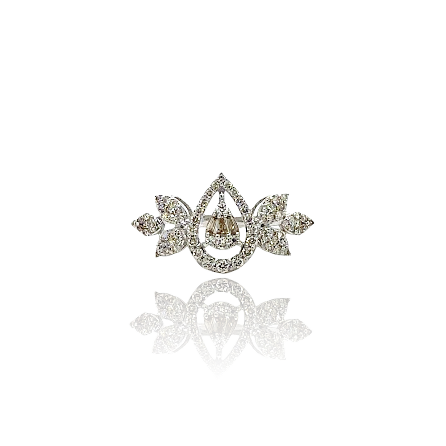 Leafy Diamond Teardrop Ring