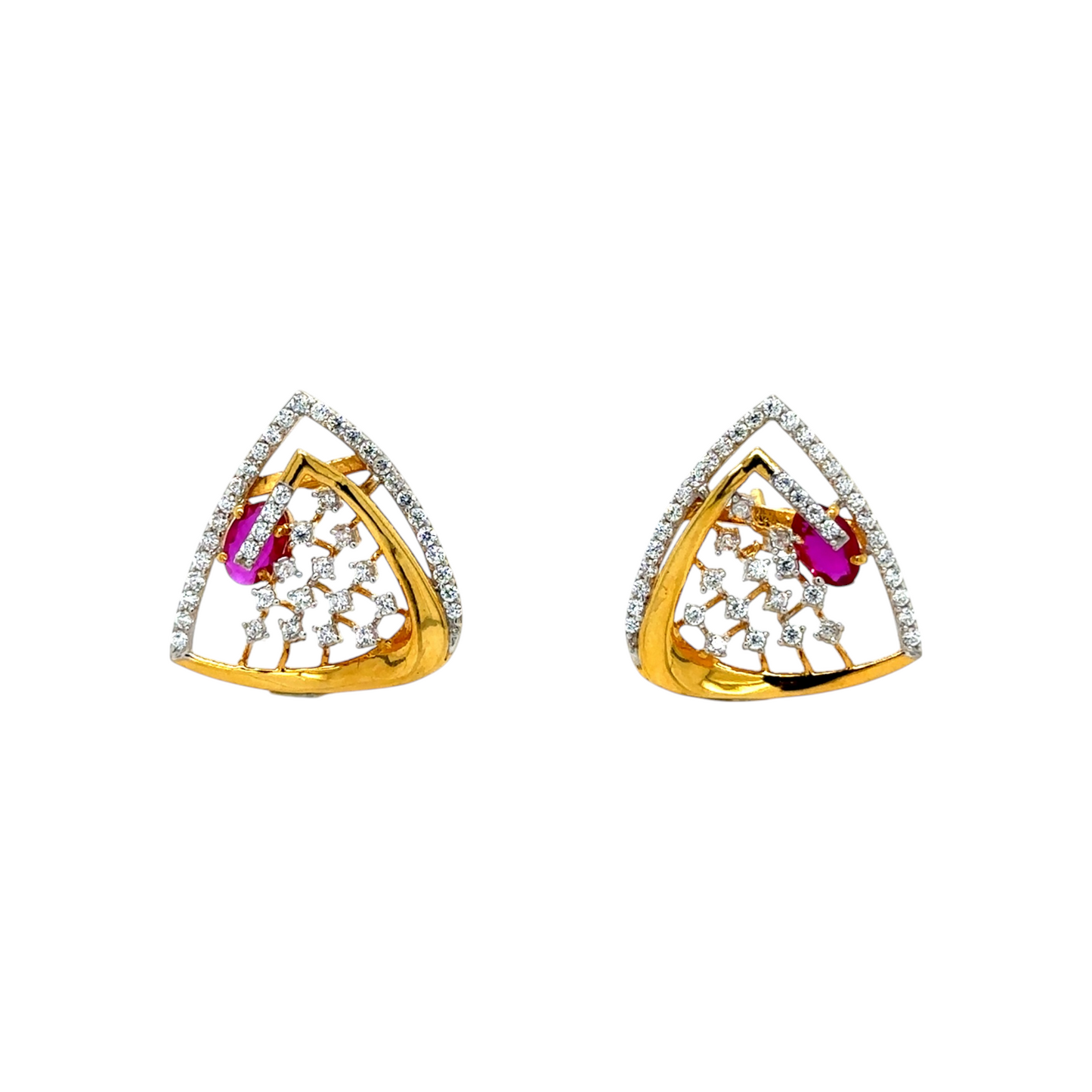 Ruby Triangle Lattice Stud Earrings