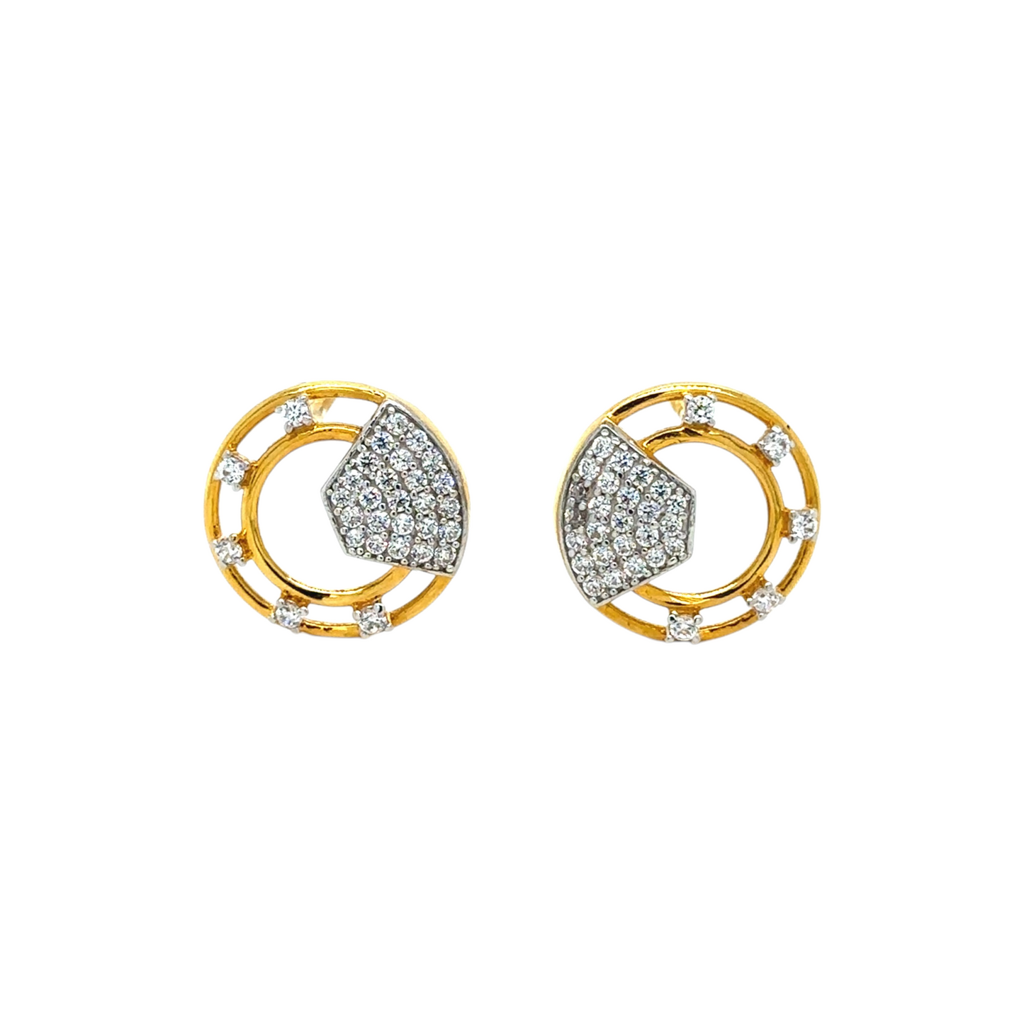 Gold Circular Stud Earrings with Pave Detailing