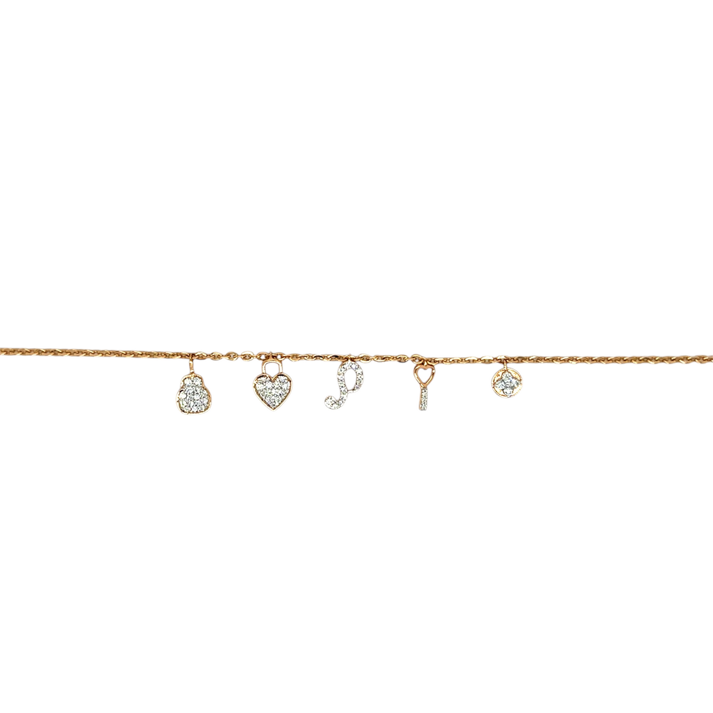 Heart & Key Diamond Charm Bracelet