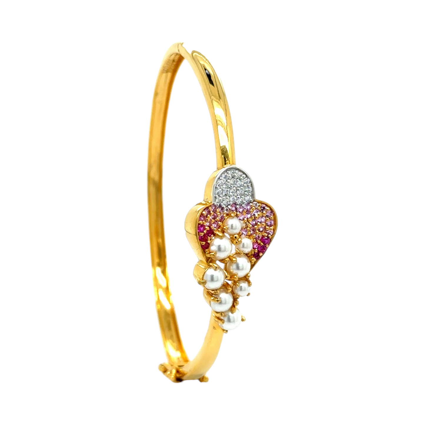 Gold Bracelet with Pearl and Color Stone Embellishments