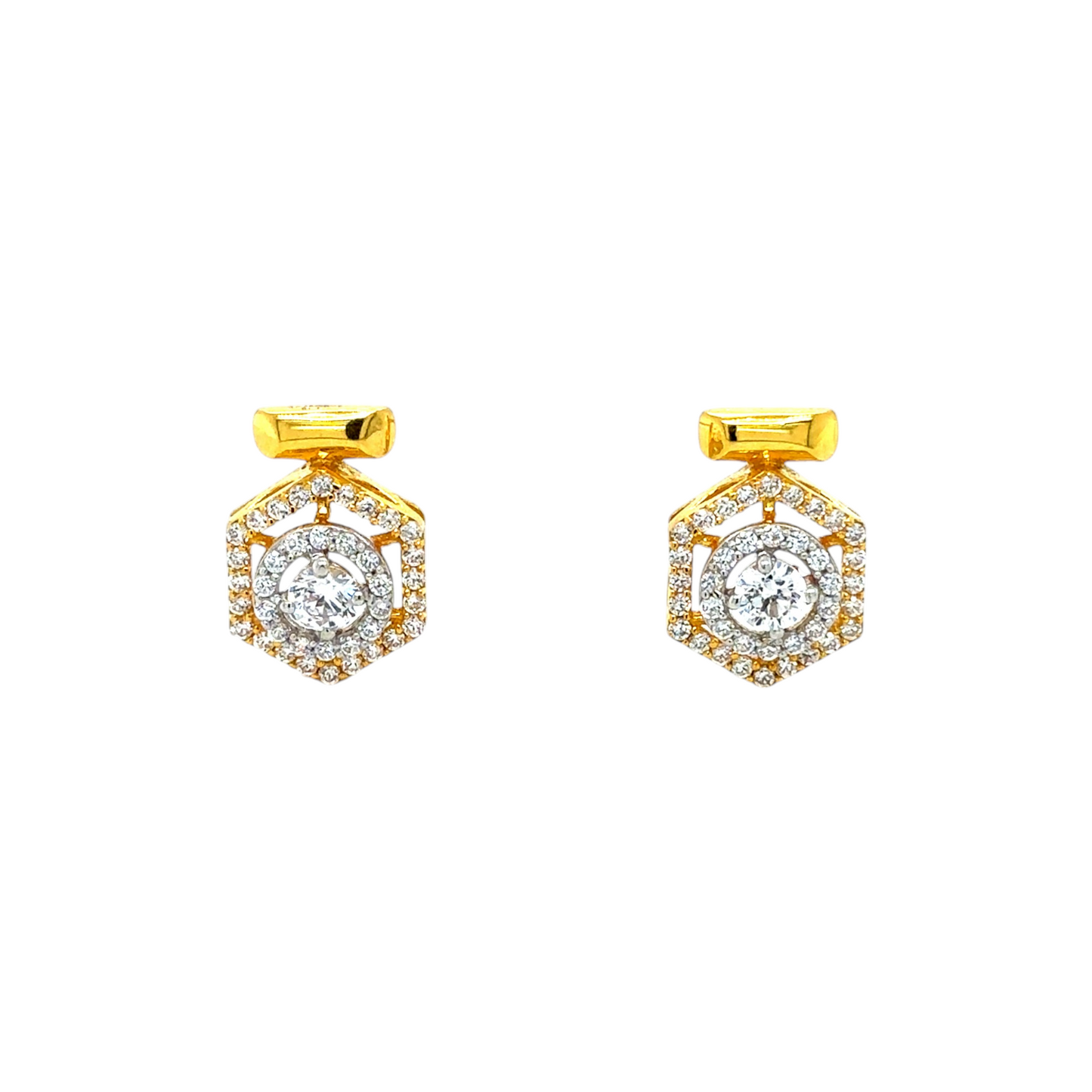 Hexagonal Gold Stud Earrings with Sparkling Accents