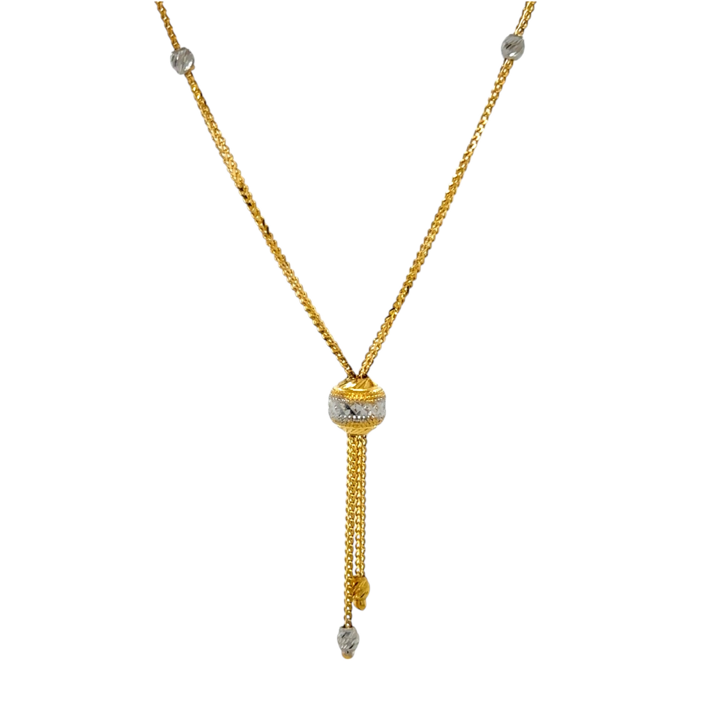 Tassel Drop Gold Chain with Beaded Charm