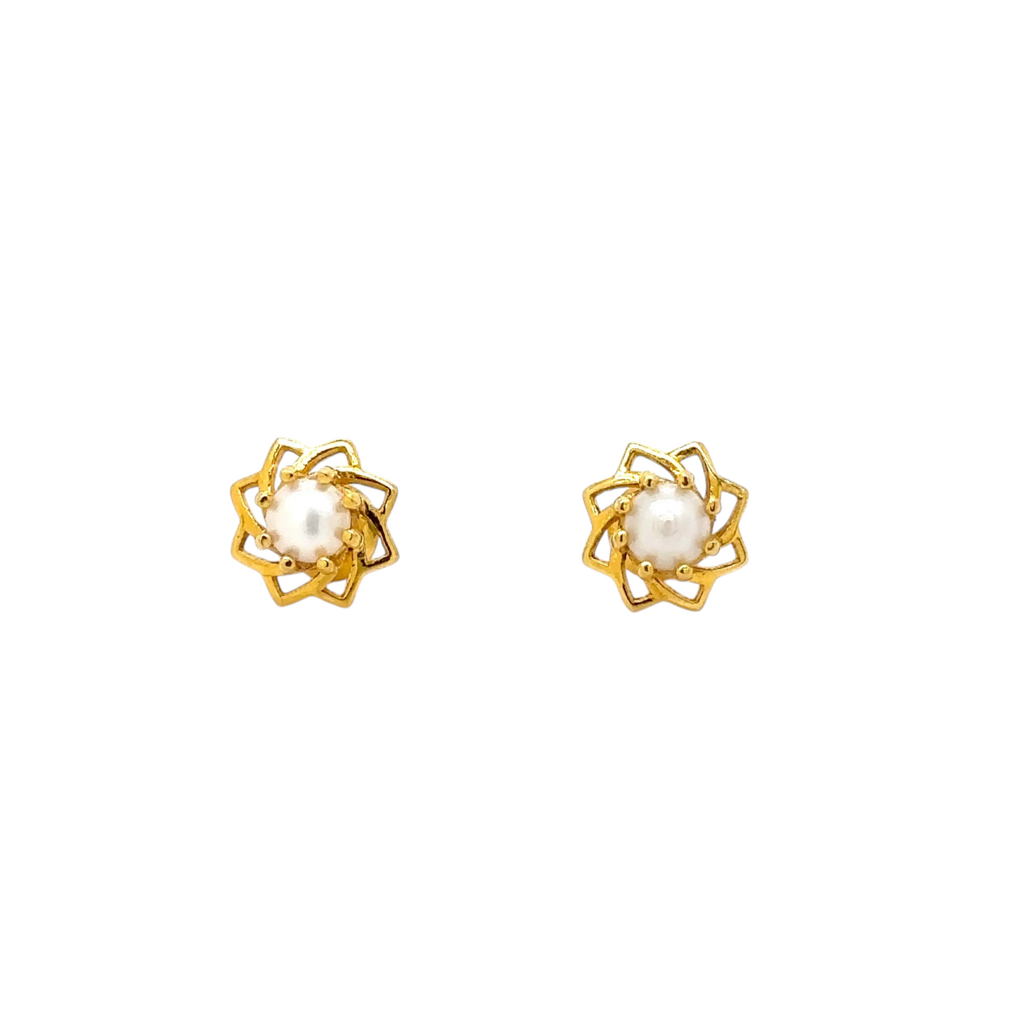 Gold Pearl Floral Stud Earrings