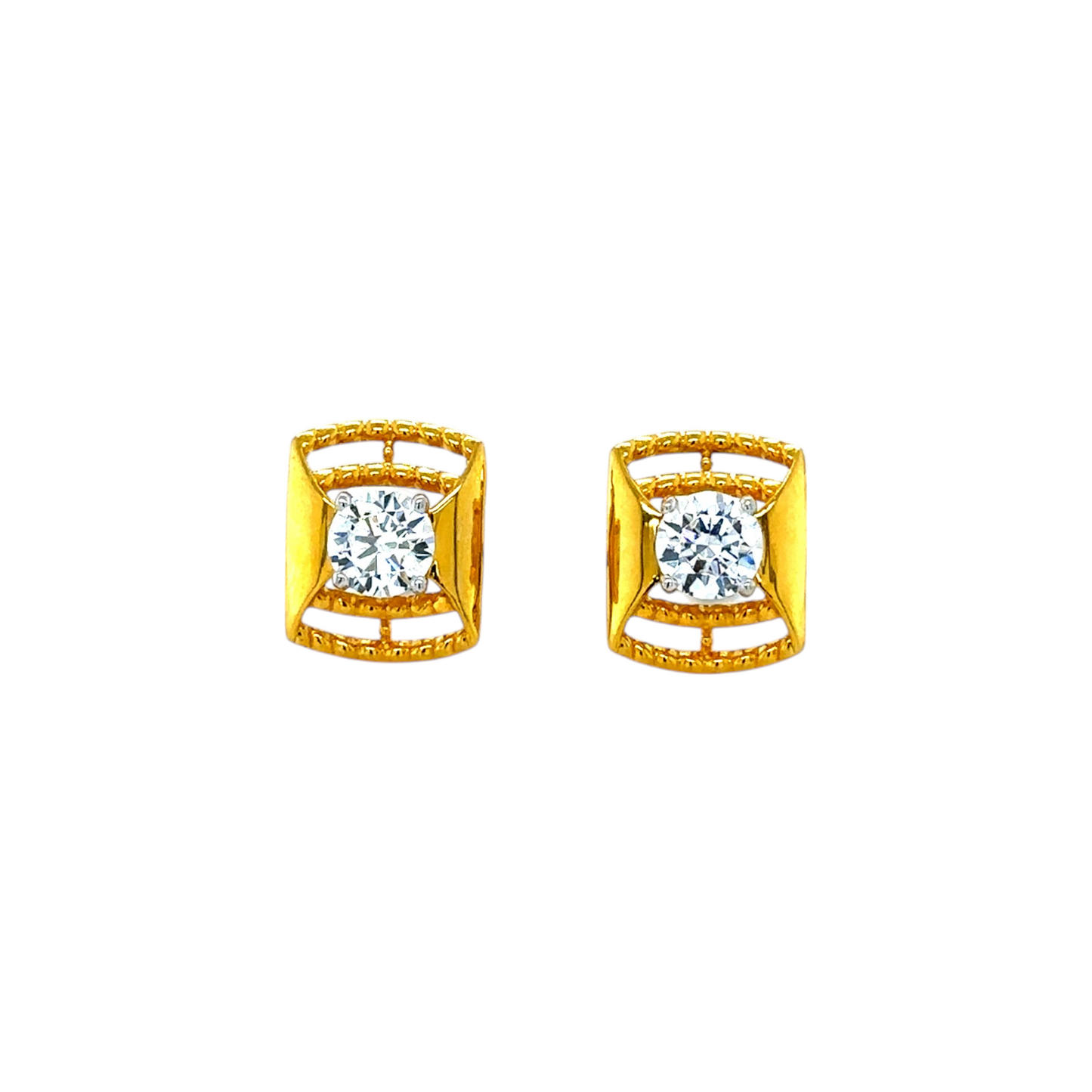 Gold Stud Earrings with Modern Cage Design