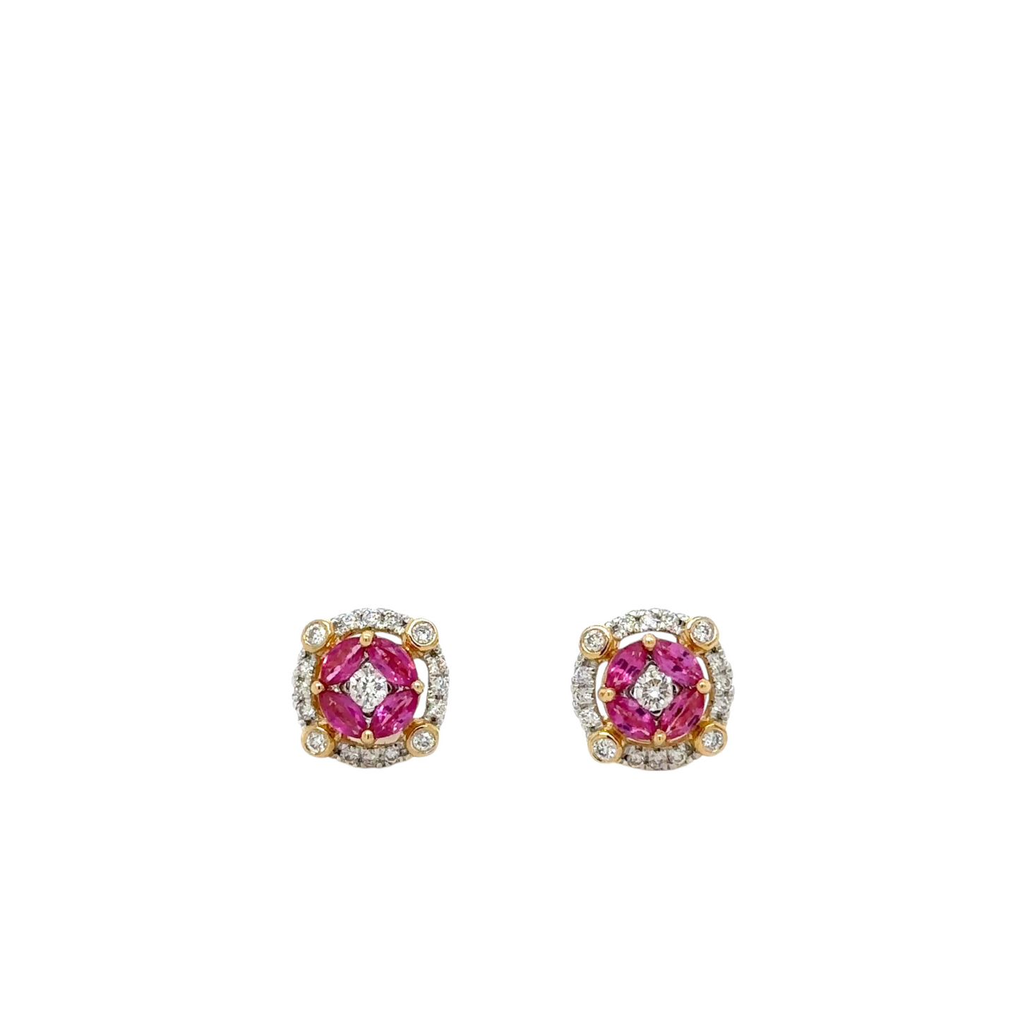 Ruby and Diamond Halo Studs