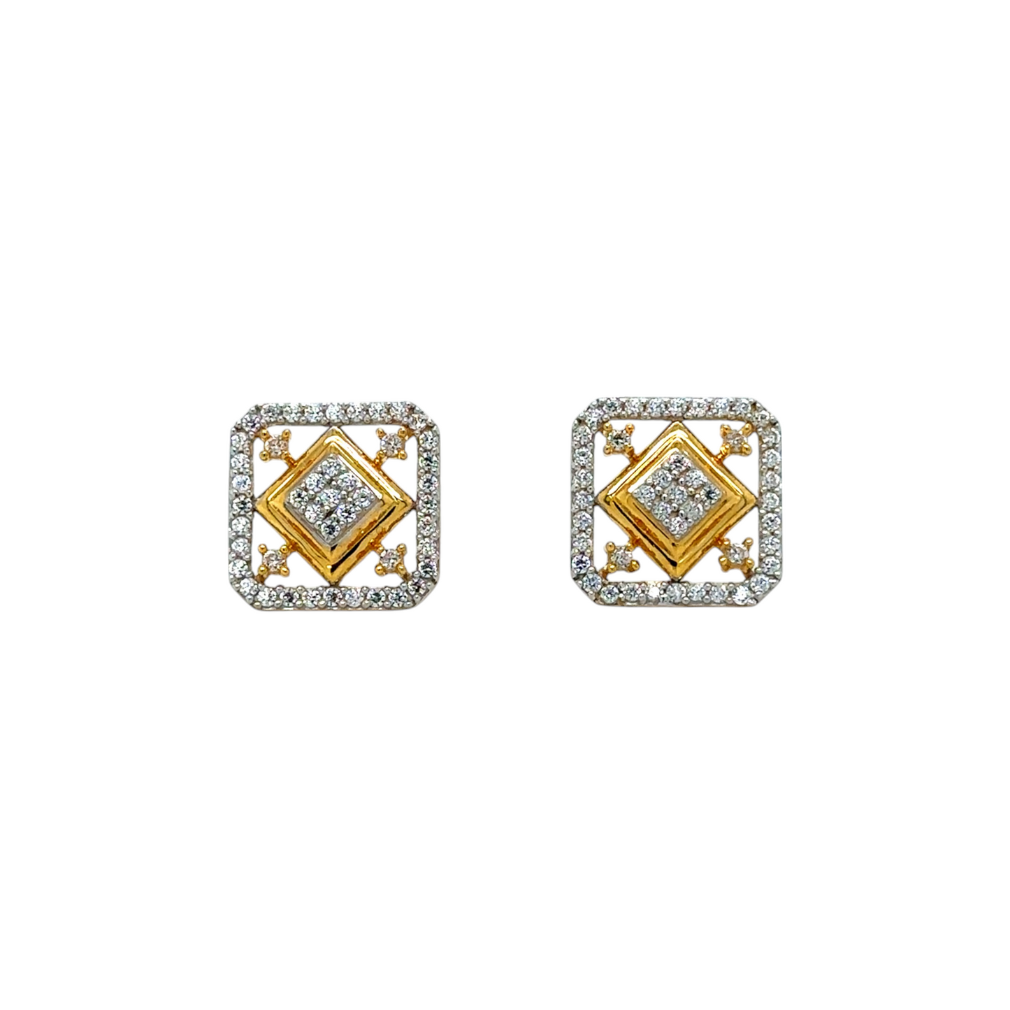 Gold Square Stud Earrings with Intricate Detailing
