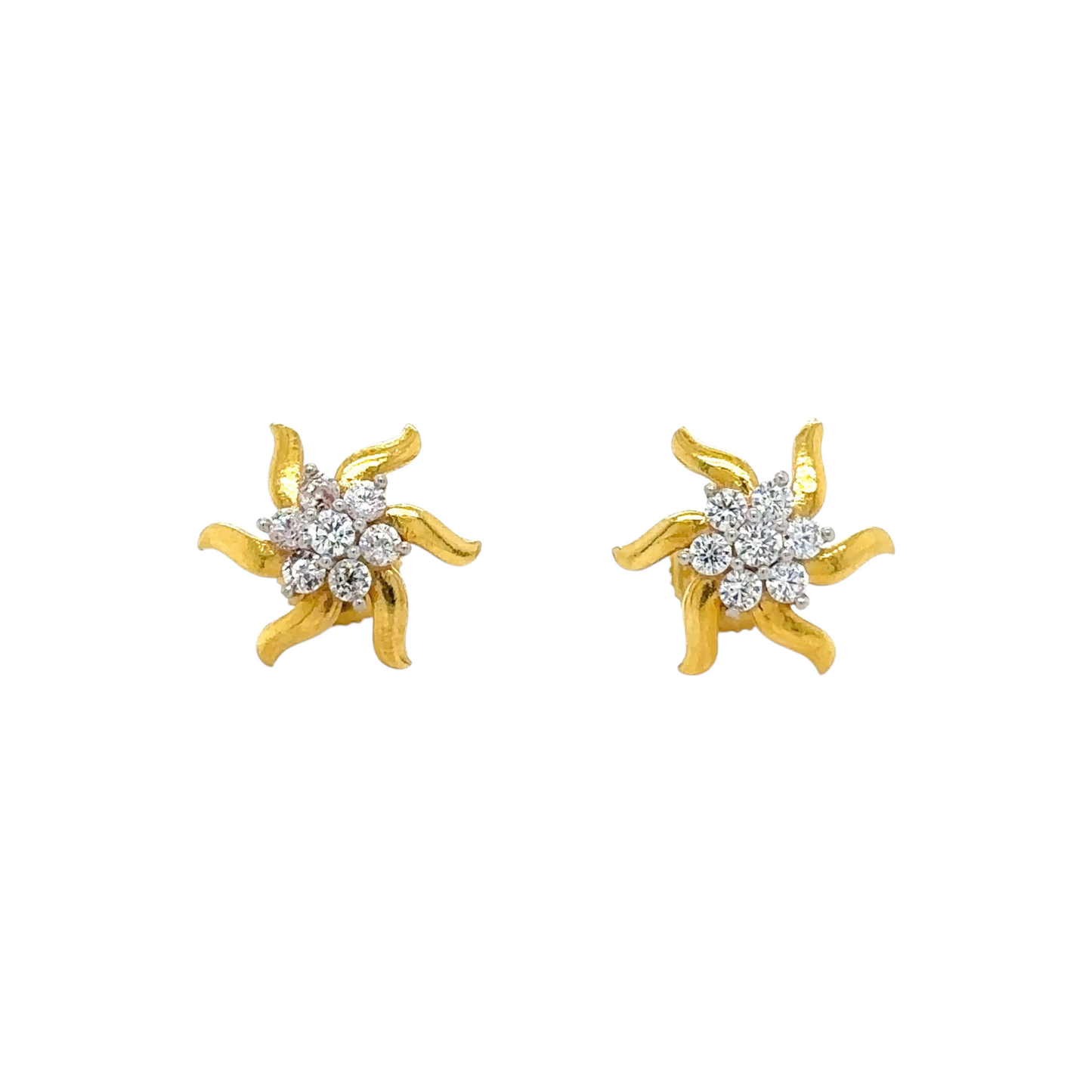 Gold Sunburst Stud Earrings with Sparkling Accents