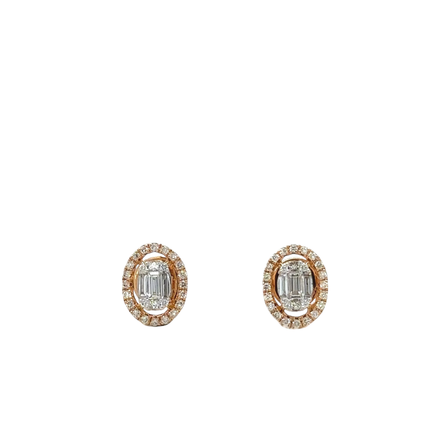 Oval Halo Baguette Diamond Studs