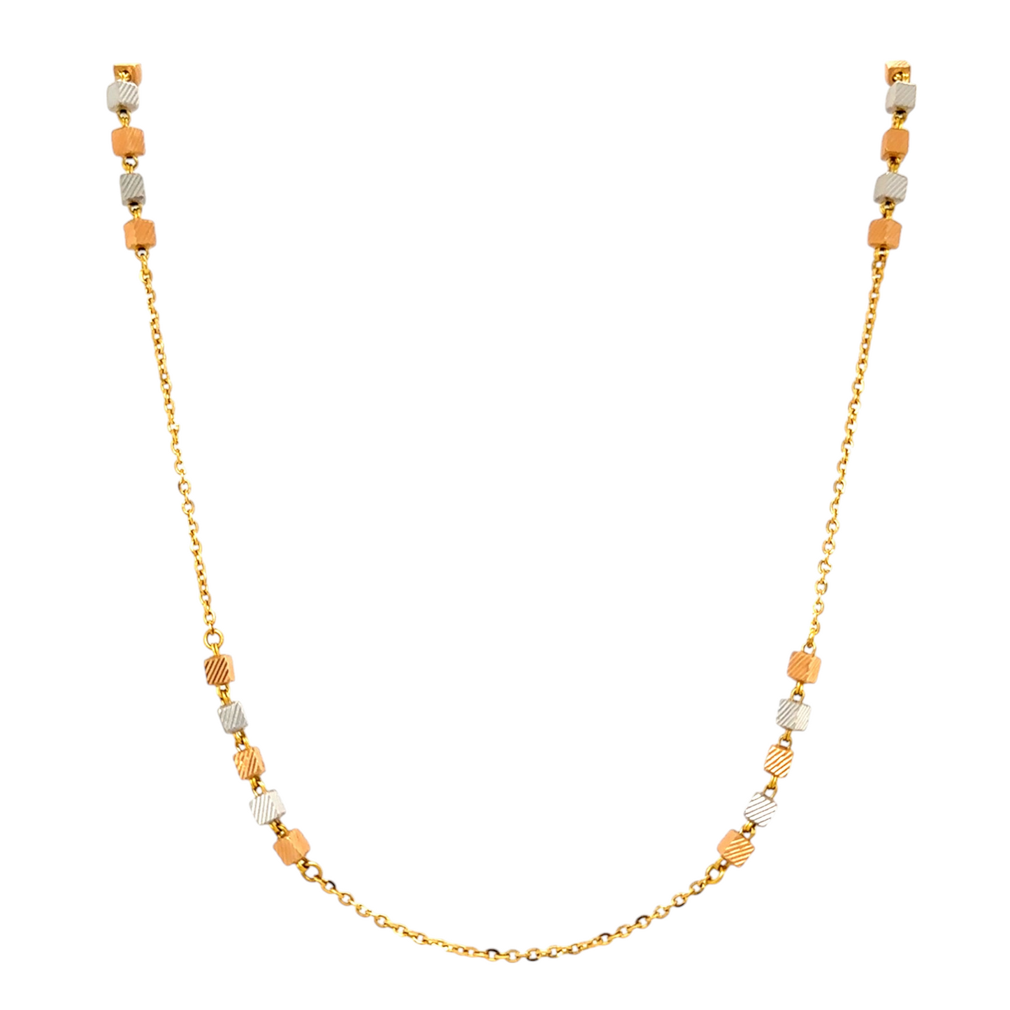 Two-Tone Gold Chain with Textured Cube Beads
