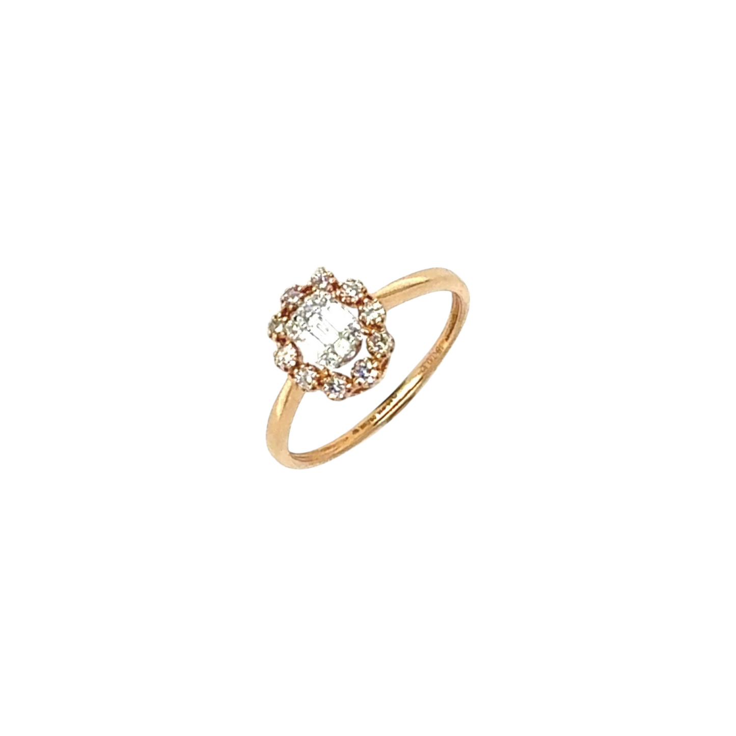 Vintage Floral Halo with Baguette Diamond Ring