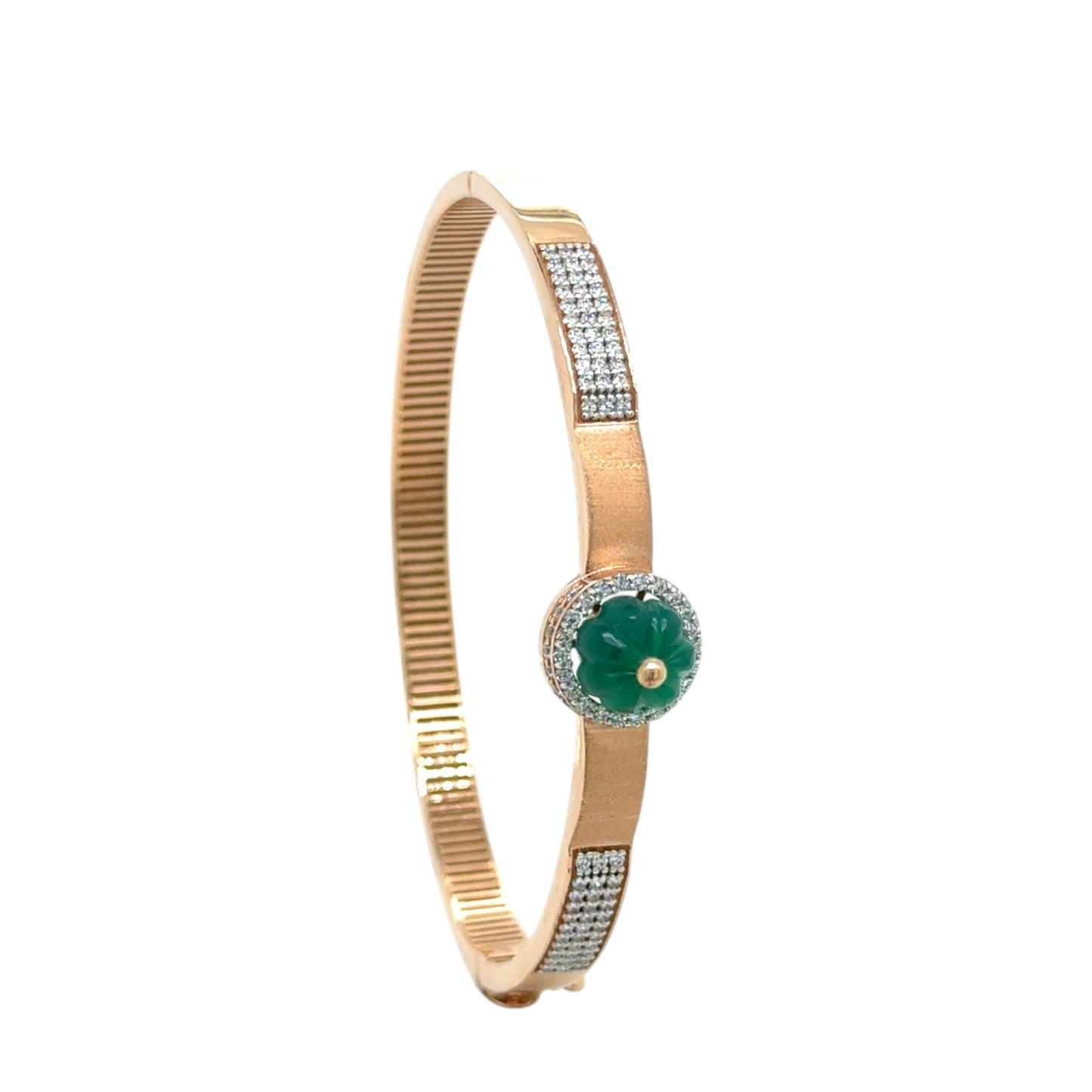 Gold Bracelet with Green Stone Floral Accent