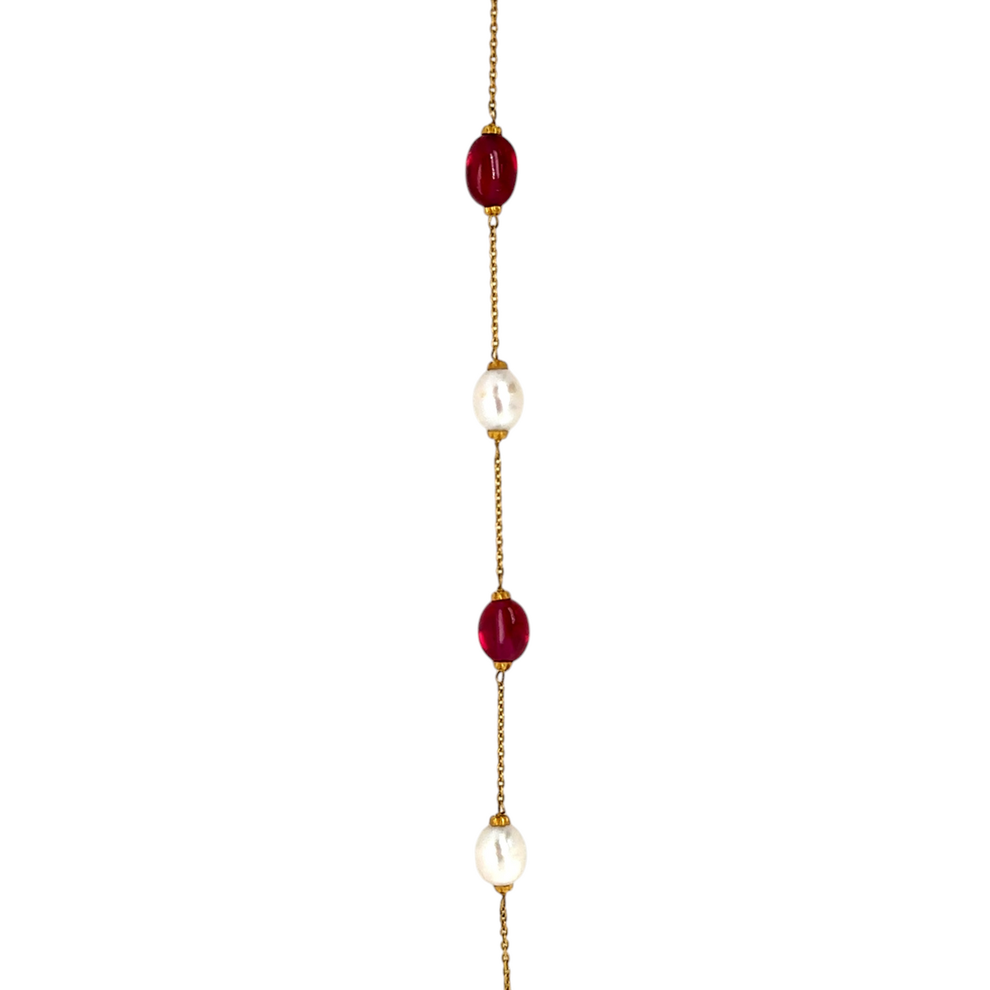 Gold-Tone Ruby Stone Chain with Pearl Highlights