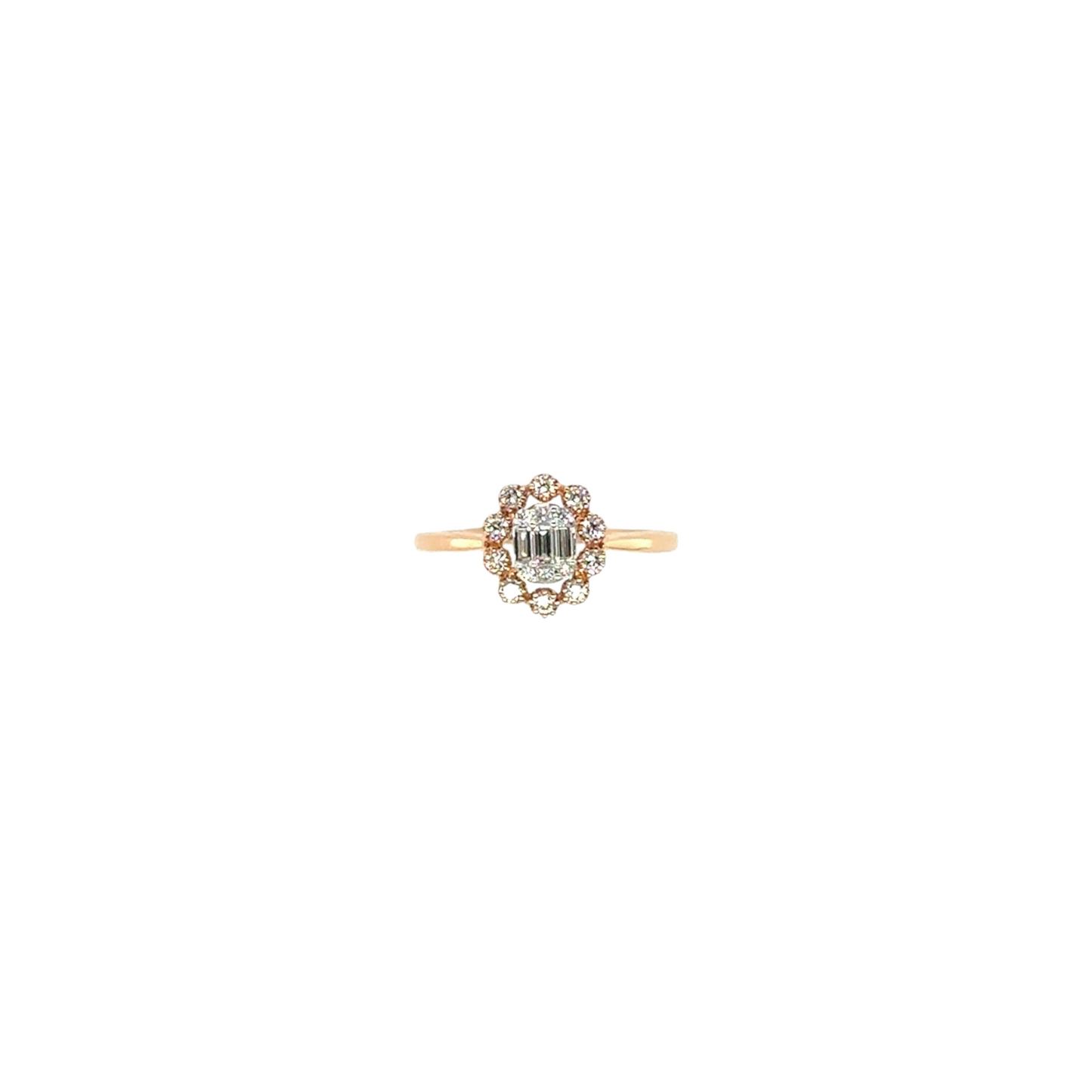 Vintage Floral Halo with Baguette Diamond Ring