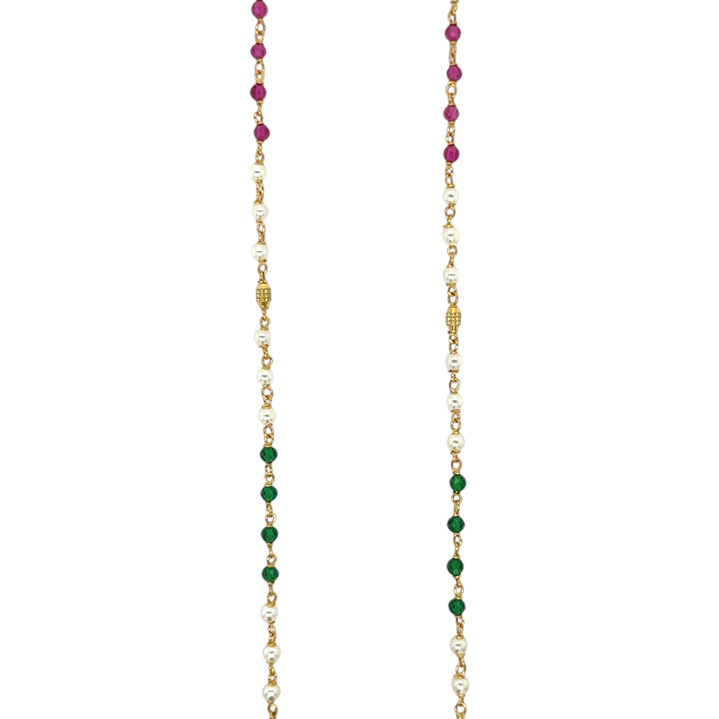 Gold Chain with Colorful Gemstone and Pearl Accents