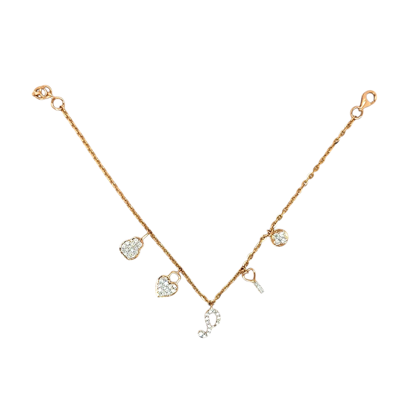 Heart & Key Diamond Charm Bracelet