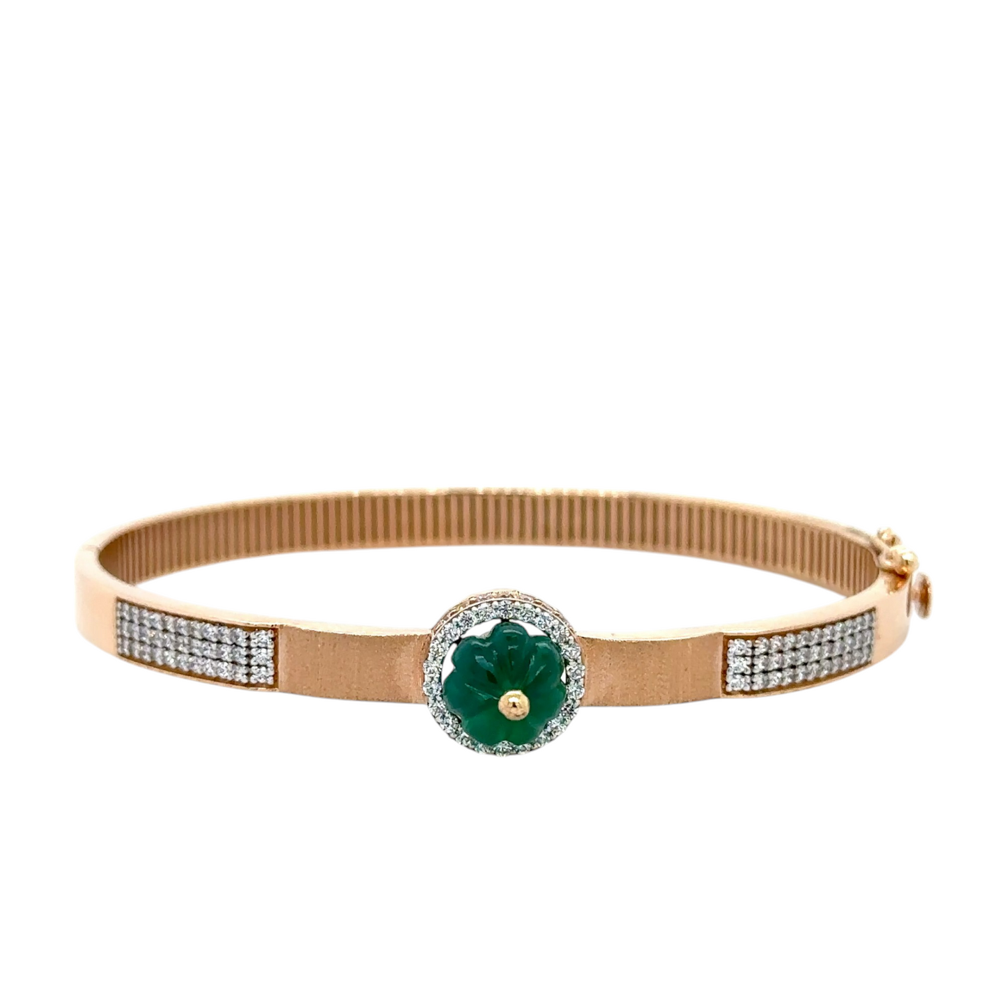 Gold Bracelet with Green Stone Floral Accent