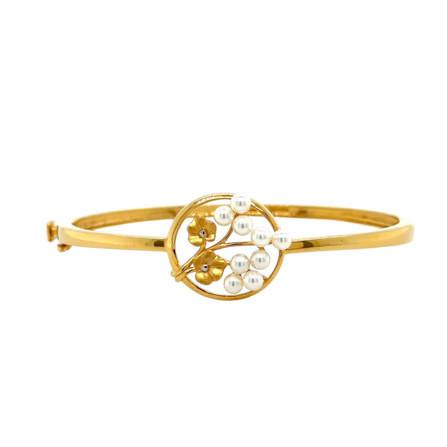 Gold Bracelet with Pearl Floral Design
