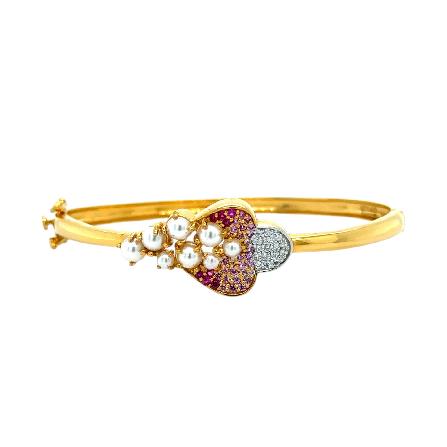 Gold Bracelet with Pearl and Color Stone Embellishments