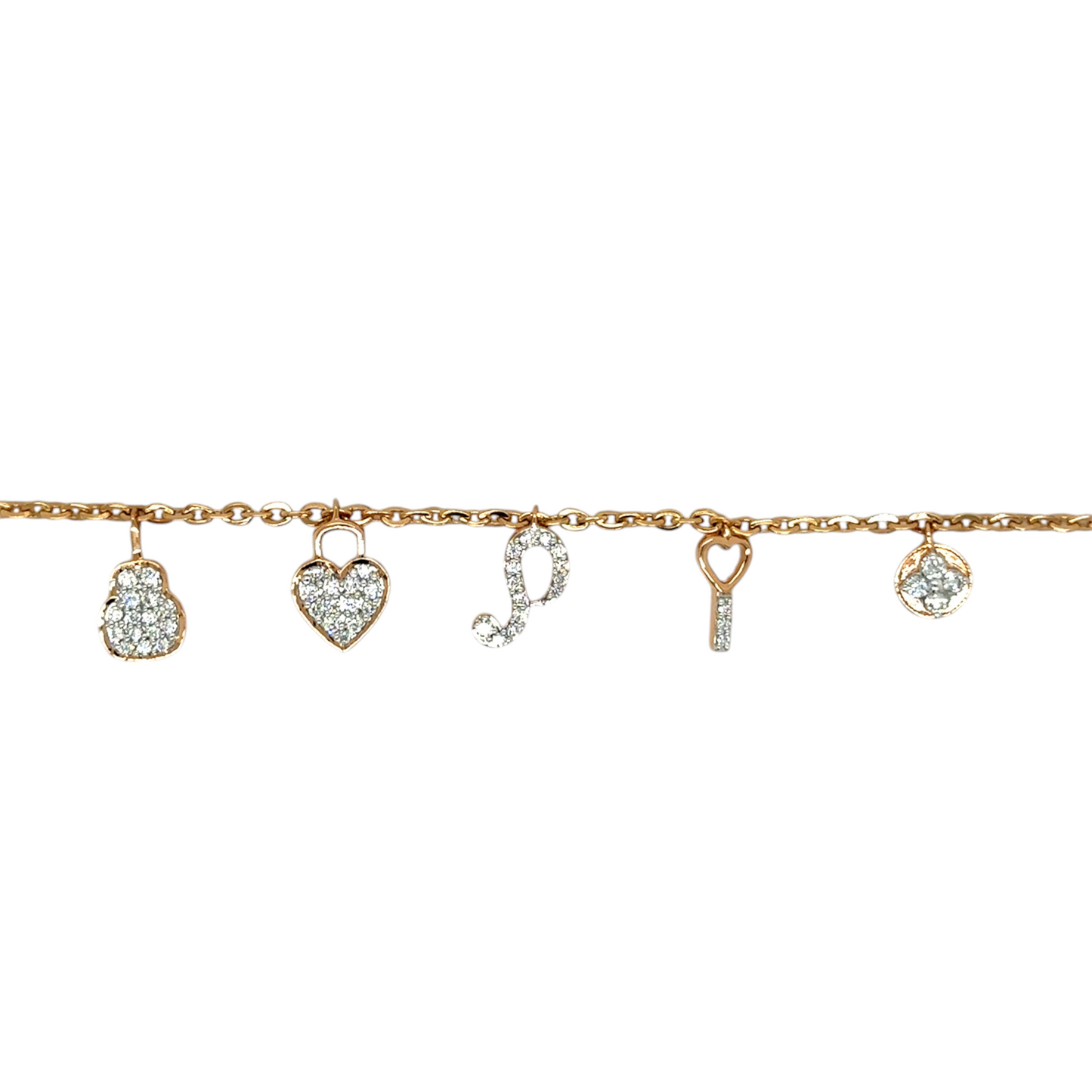 Heart & Key Diamond Charm Bracelet