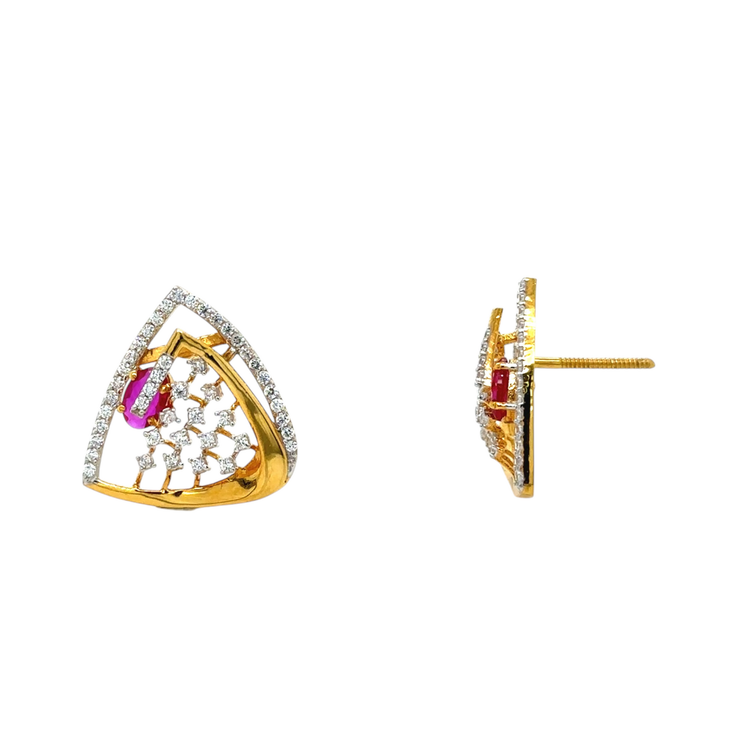 Ruby Triangle Lattice Stud Earrings