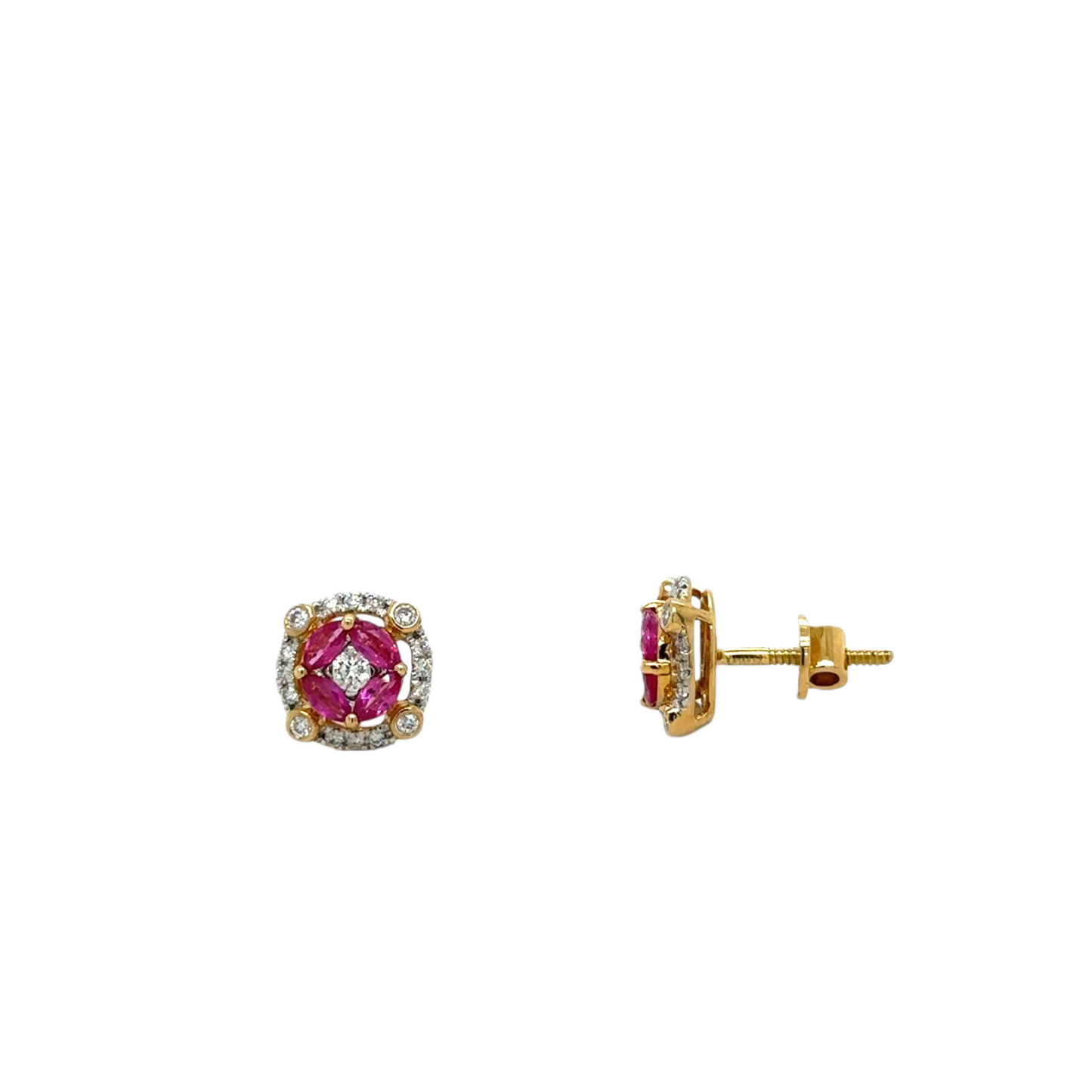 Ruby and Diamond Halo Studs