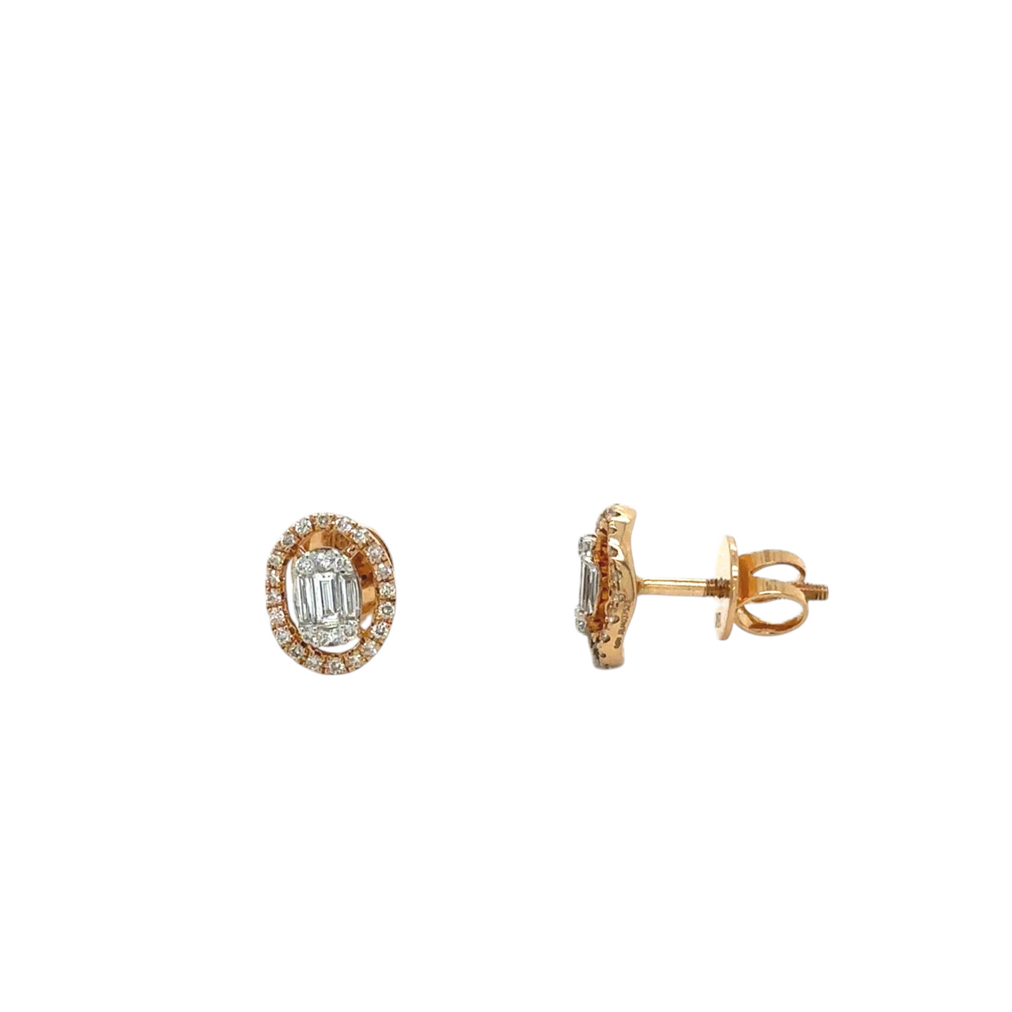 Oval Halo Baguette Diamond Studs