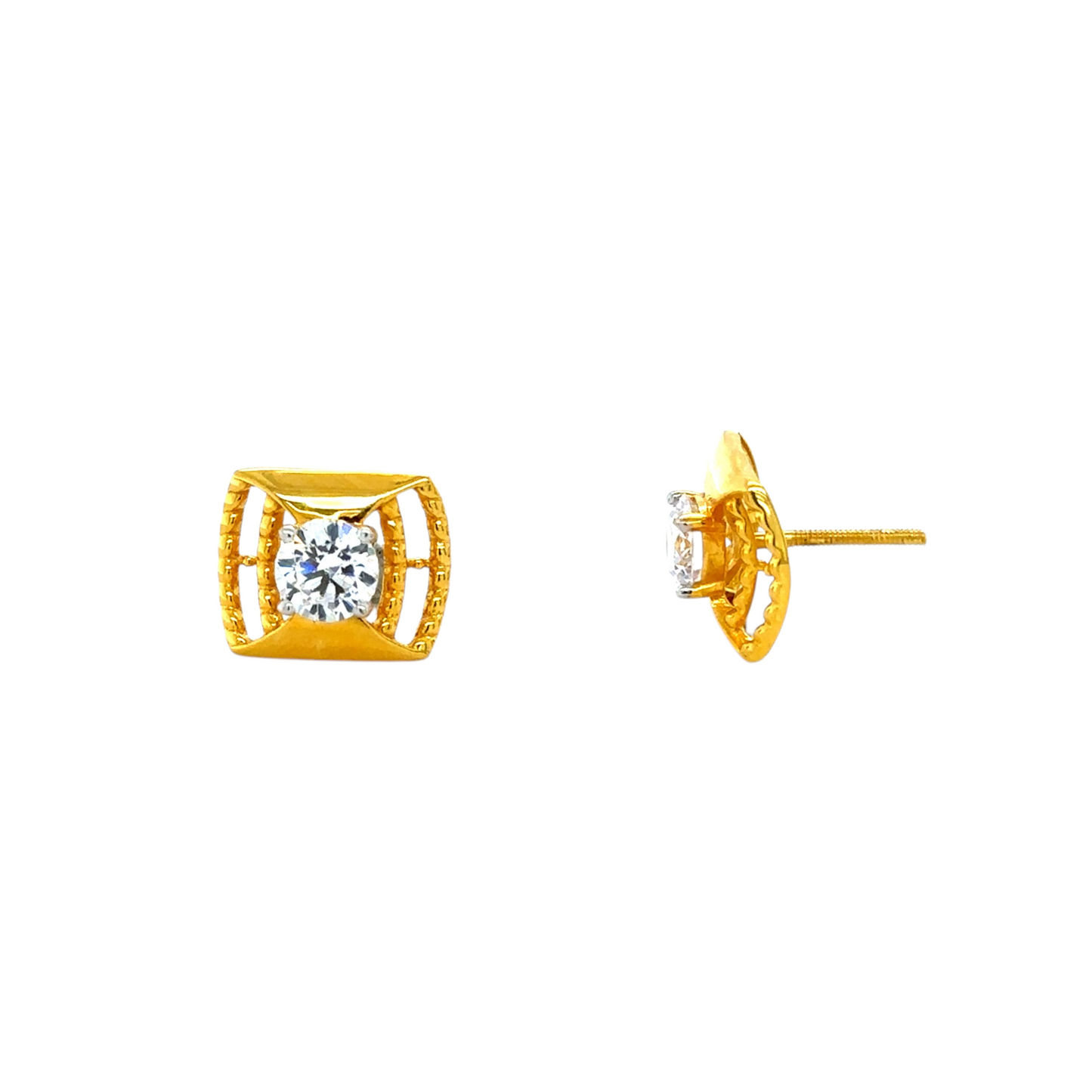 Gold Stud Earrings with Modern Cage Design
