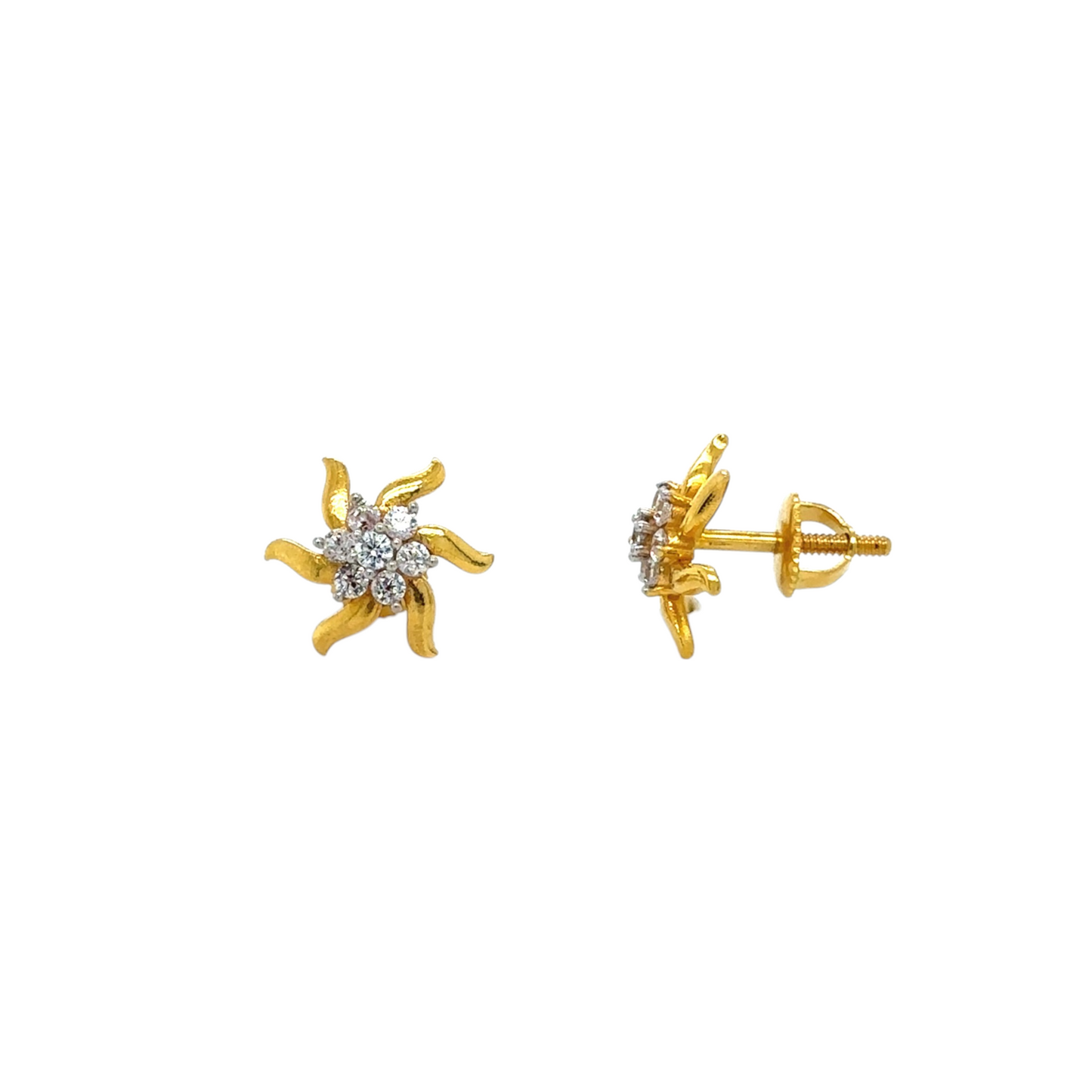 Gold Sunburst Stud Earrings with Sparkling Accents