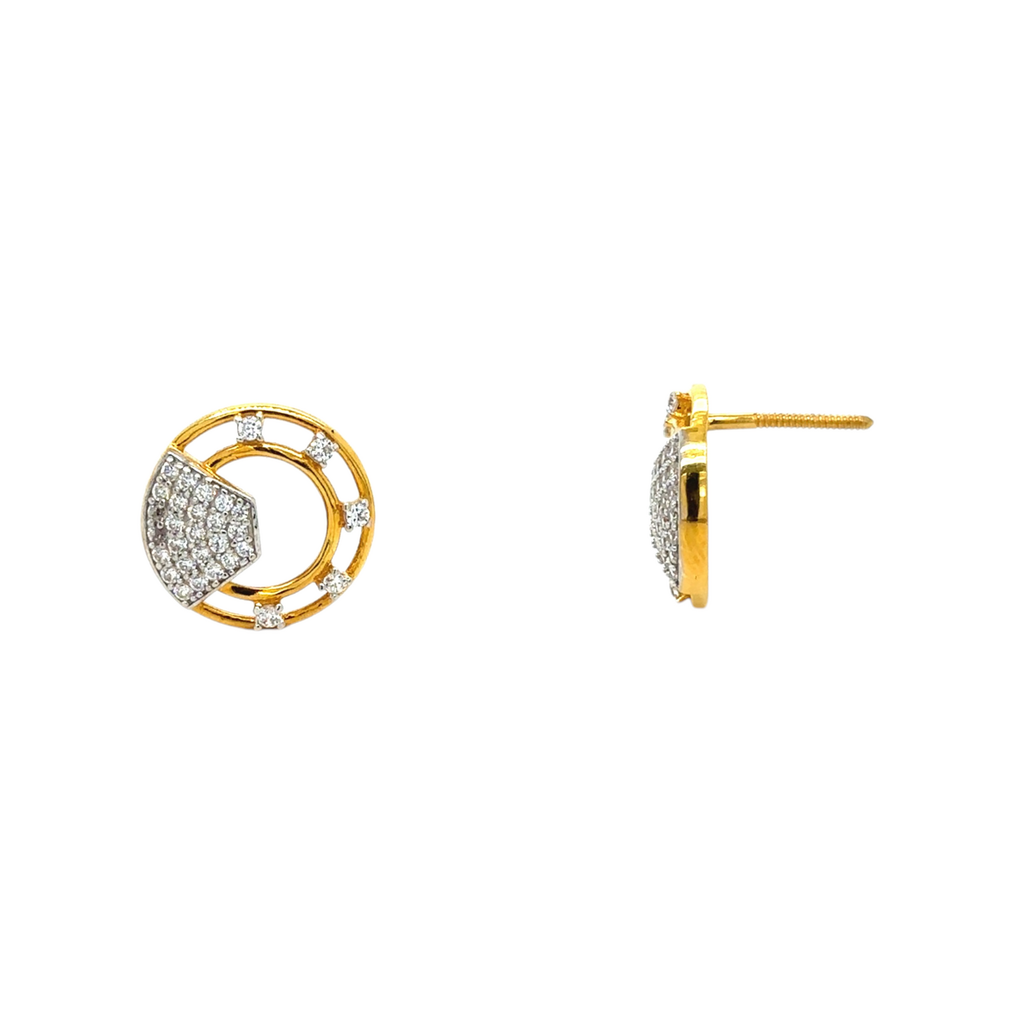 Gold Circular Stud Earrings with Pave Detailing