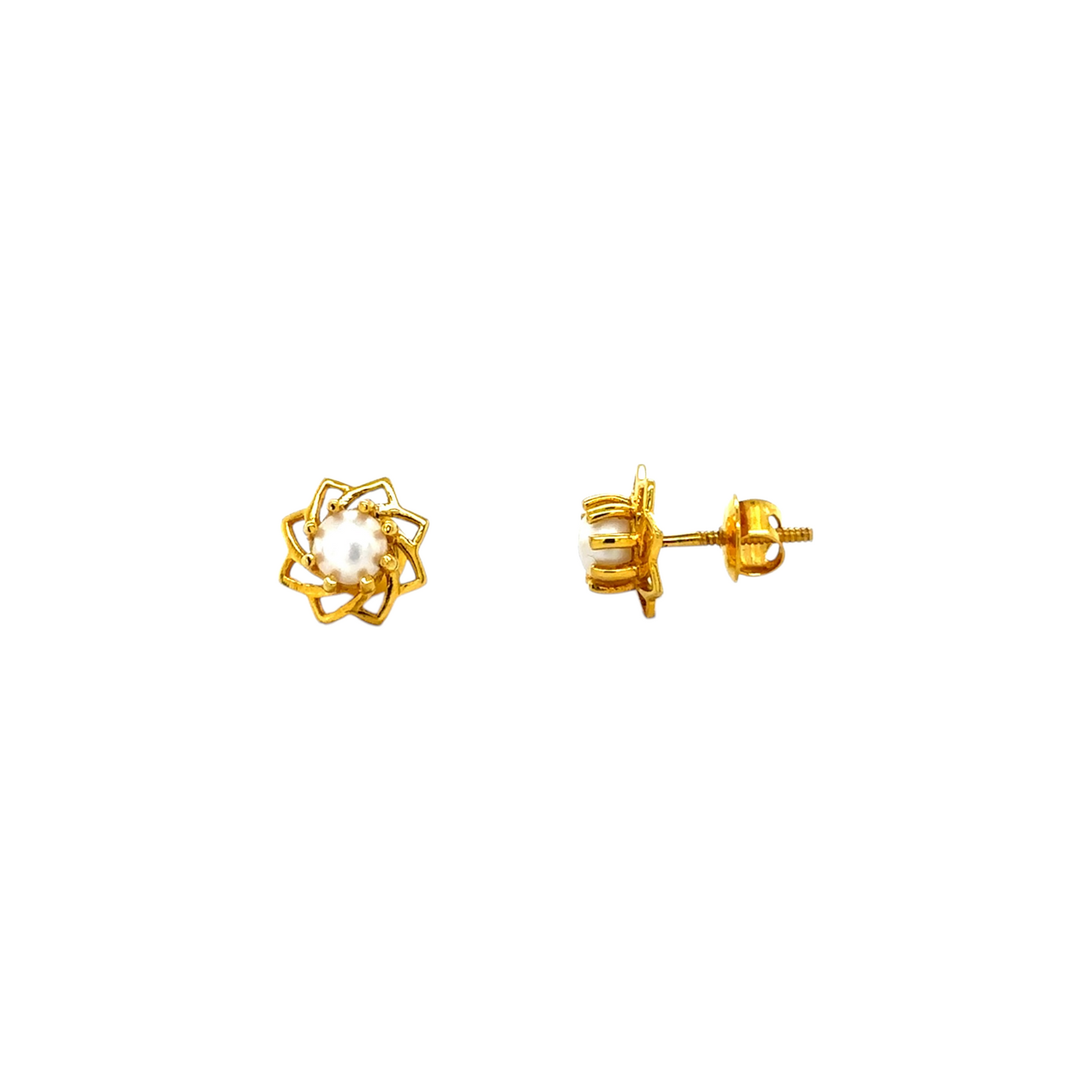 Gold Pearl Floral Stud Earrings