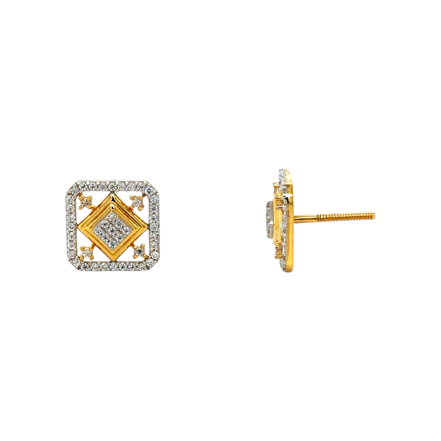 Gold Square Stud Earrings with Intricate Detailing