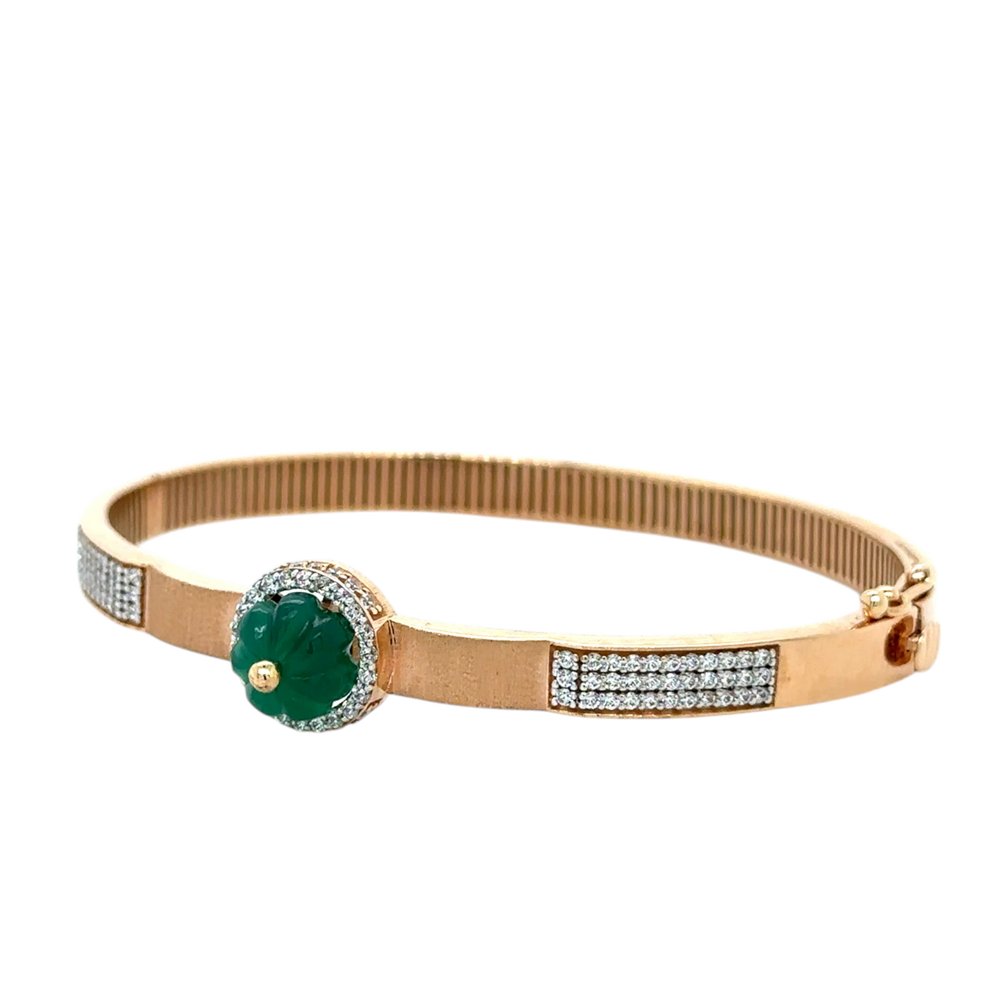 Gold Bracelet with Green Stone Floral Accent