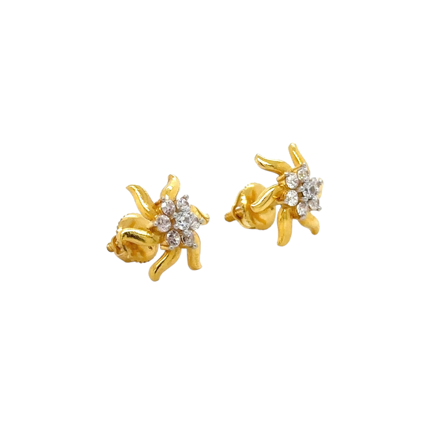 Gold Sunburst Stud Earrings with Sparkling Accents