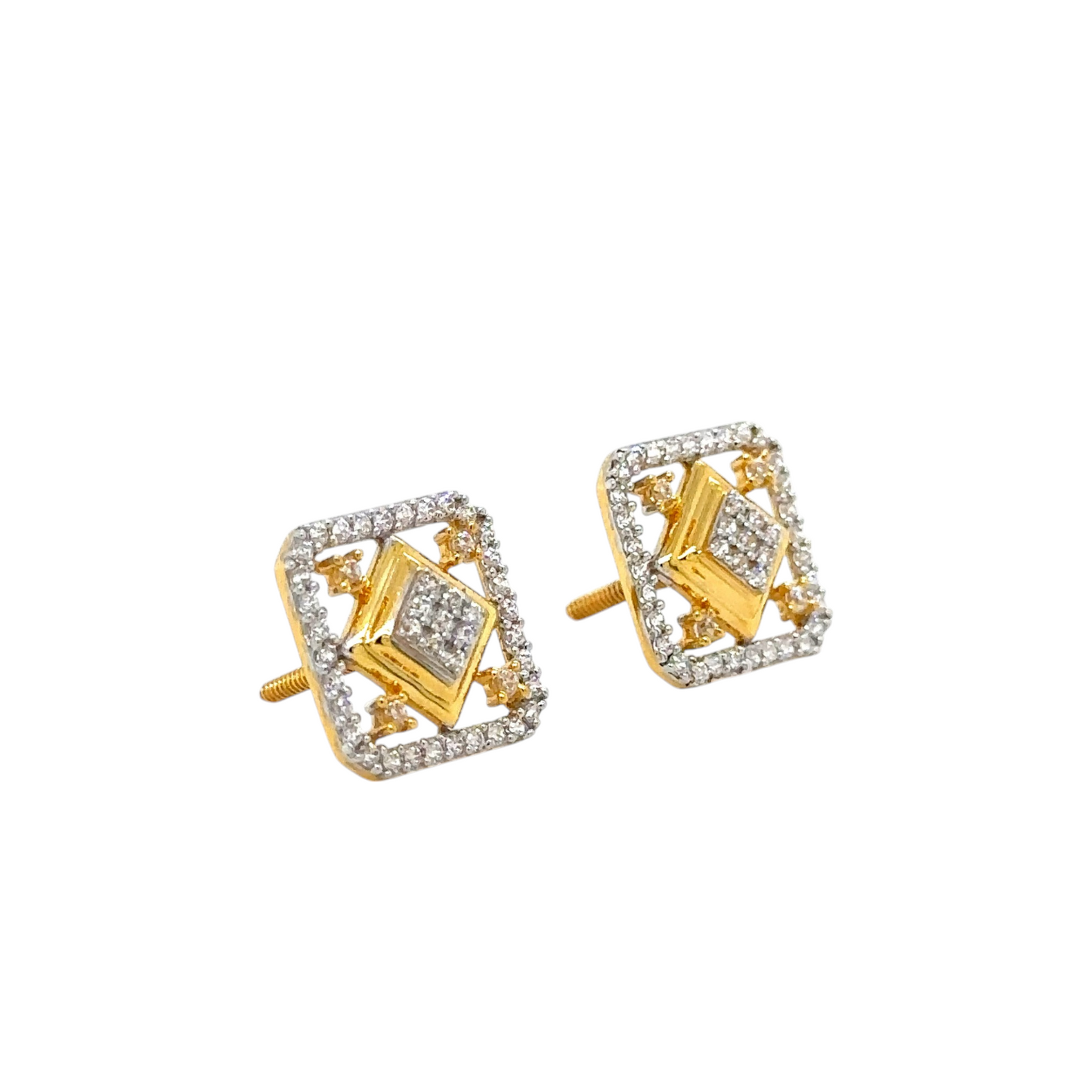 Gold Square Stud Earrings with Intricate Detailing