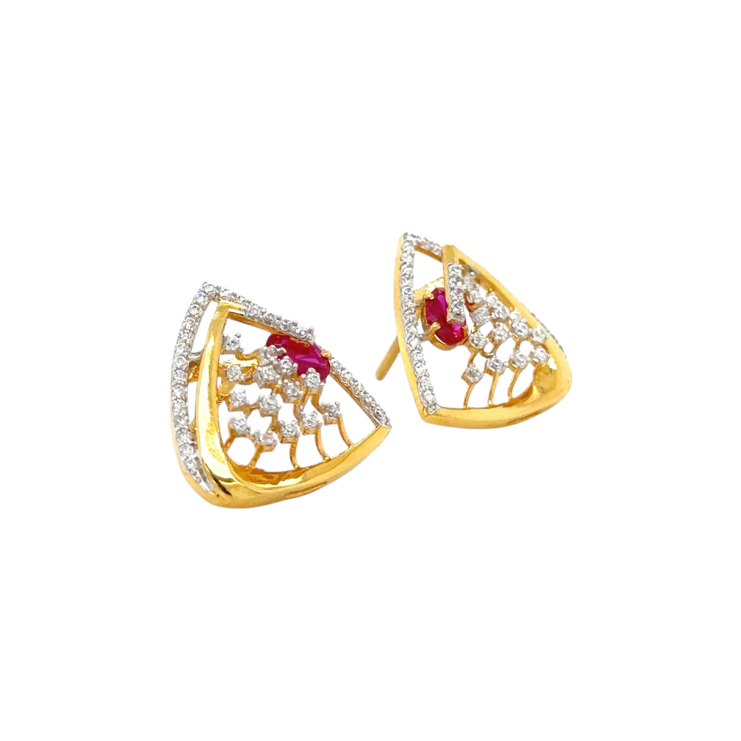 Ruby Triangle Lattice Stud Earrings