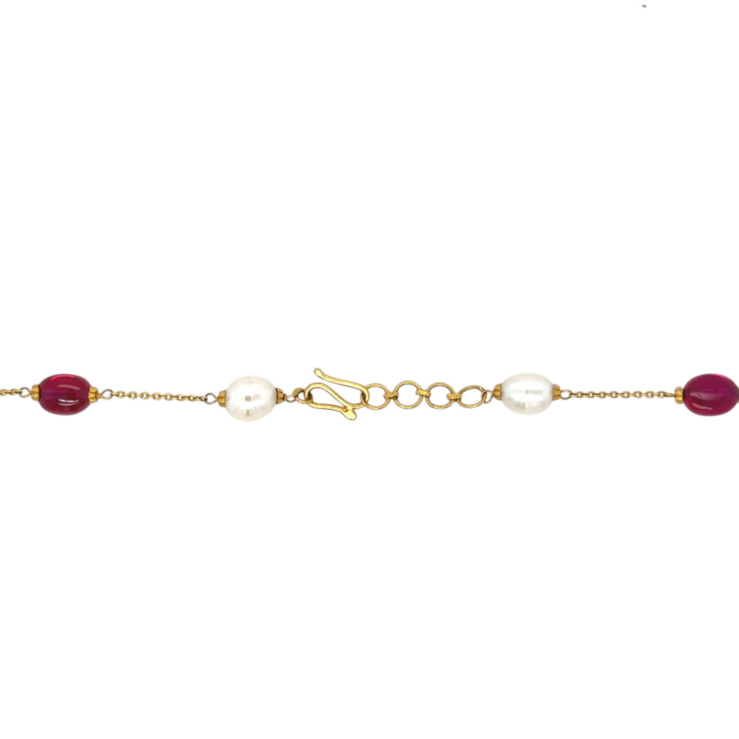 Gold-Tone Ruby Stone Chain with Pearl Highlights