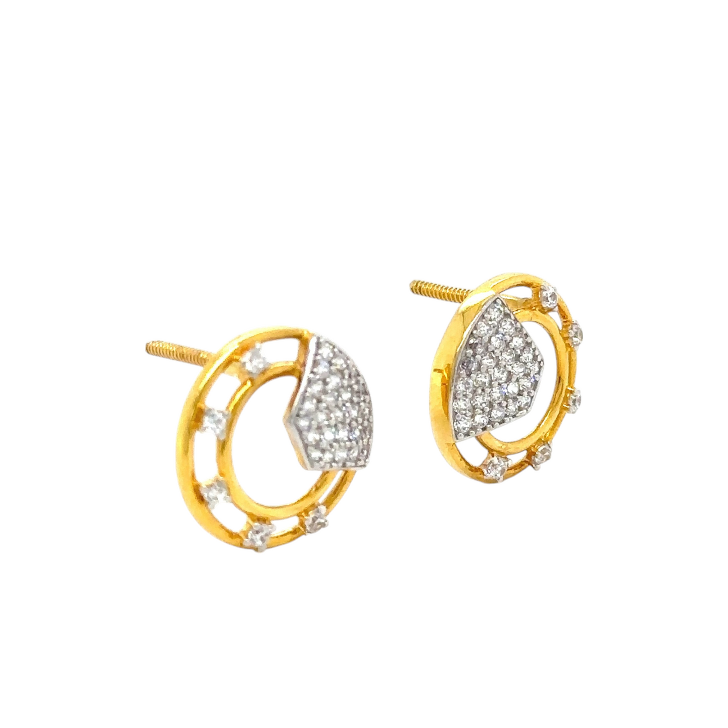 Gold Circular Stud Earrings with Pave Detailing