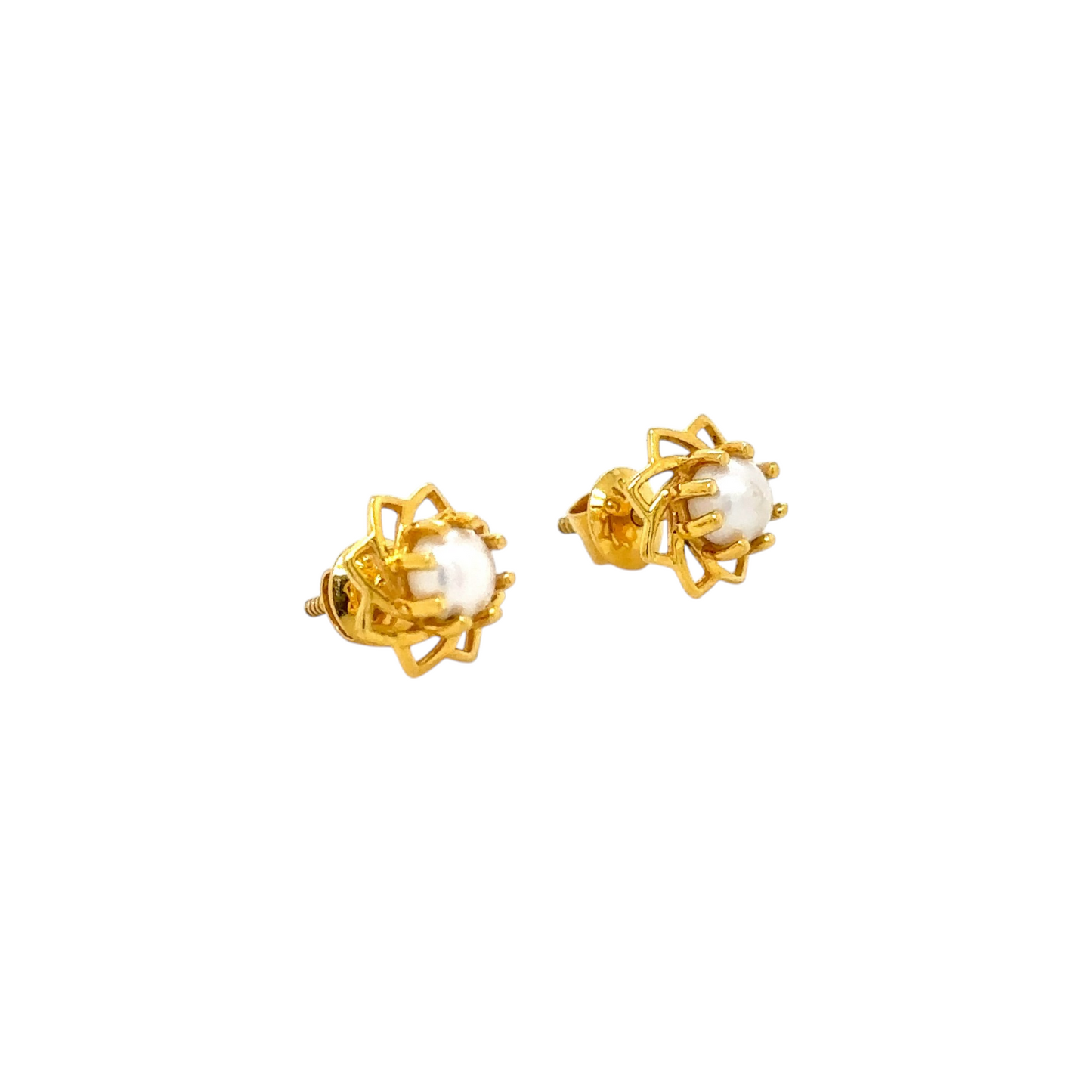 Gold Pearl Floral Stud Earrings