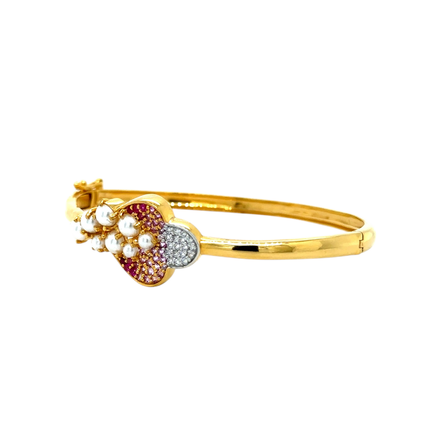 Gold Bracelet with Pearl and Color Stone Embellishments