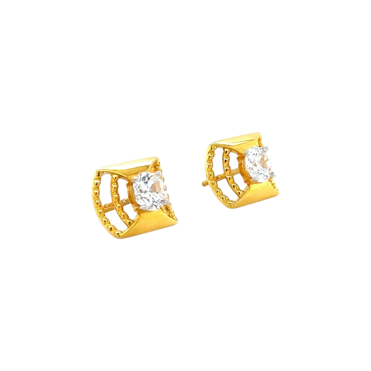 Gold Stud Earrings with Modern Cage Design