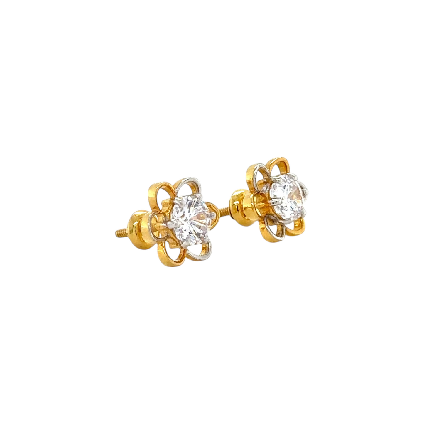 Floral Gold and Silver Stud Earrings with Sparkling Center