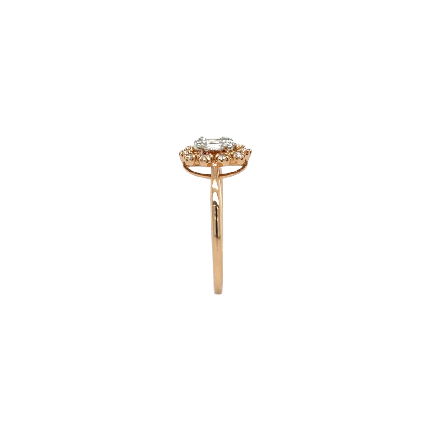 Vintage Floral Halo with Baguette Diamond Ring