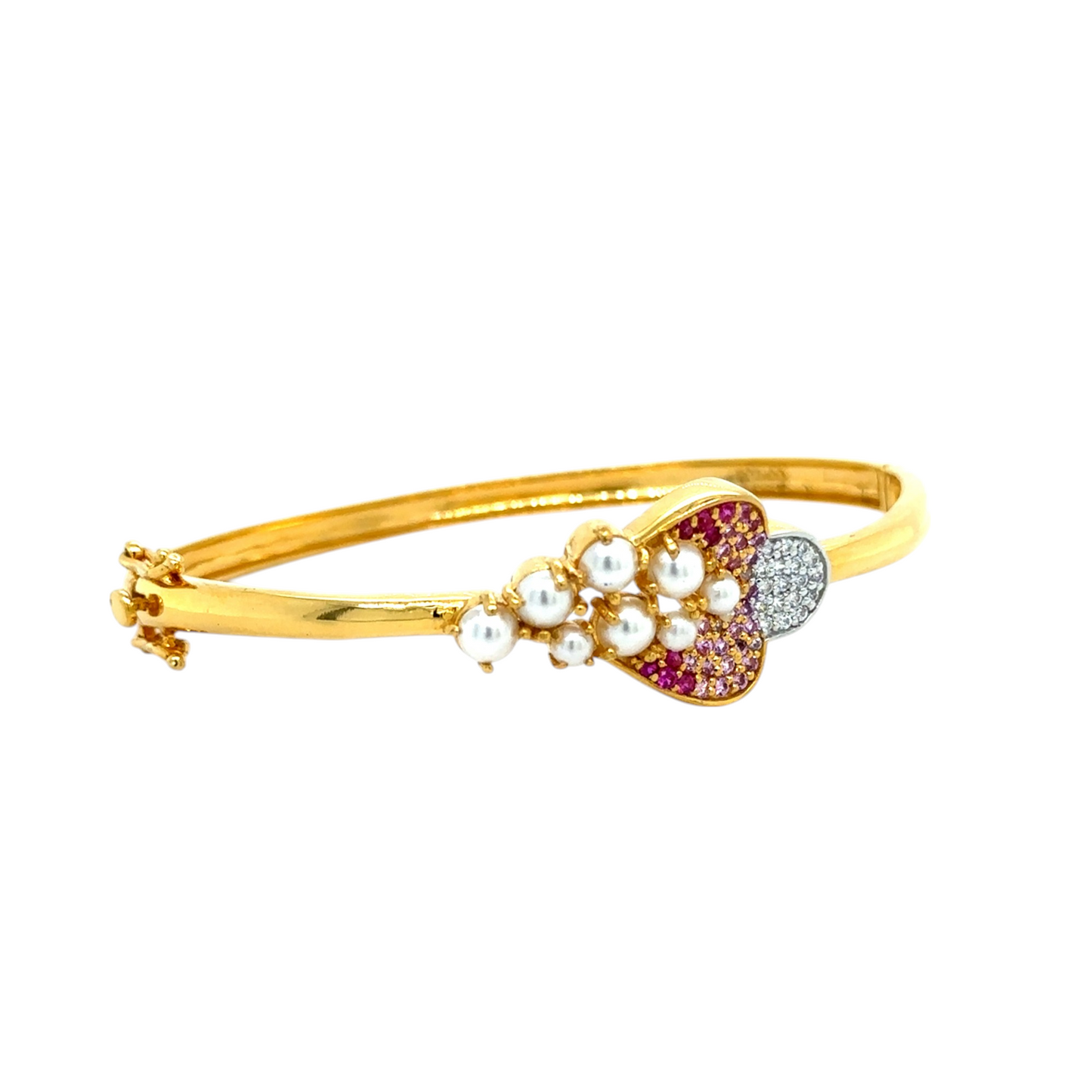 Gold Bracelet with Pearl and Color Stone Embellishments