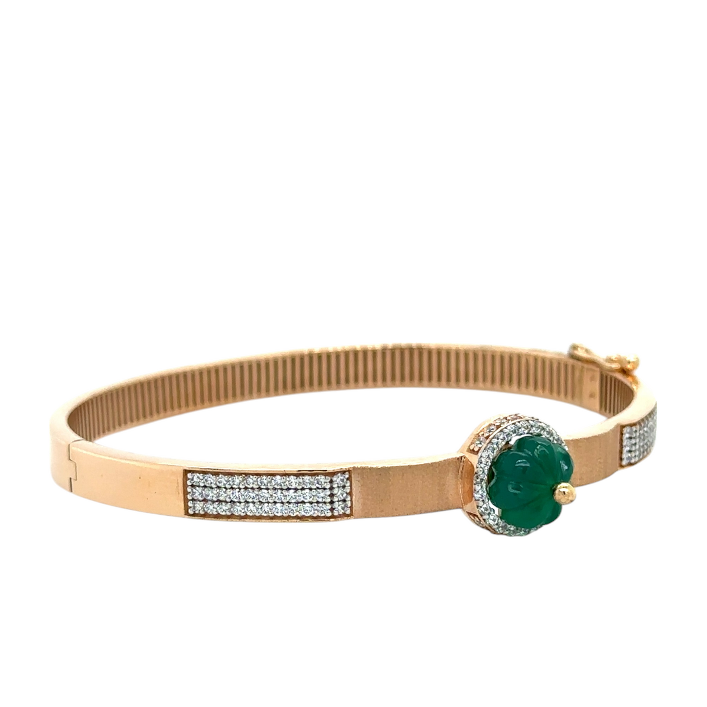 Gold Bracelet with Green Stone Floral Accent