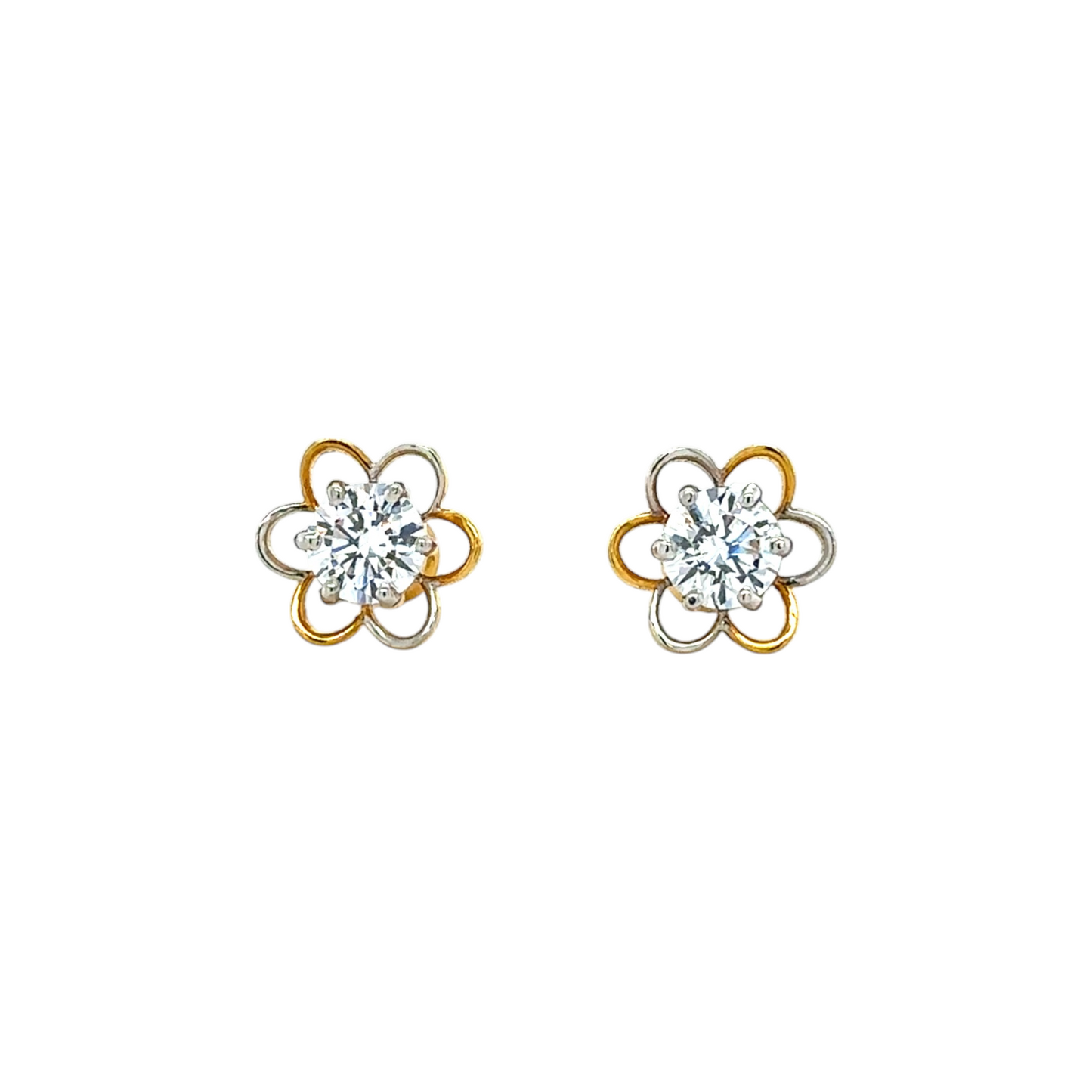 Floral Gold and Silver Stud Earrings with Sparkling Center