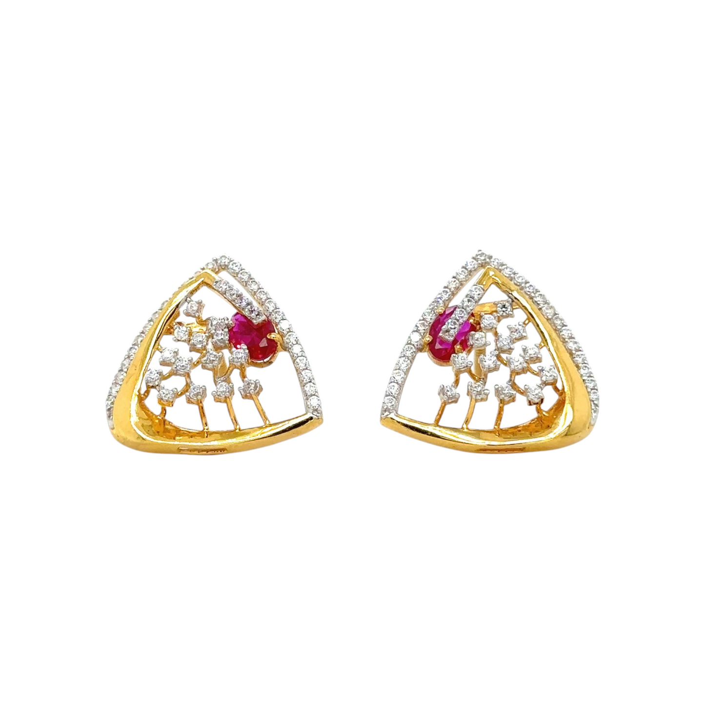 Ruby Triangle Lattice Stud Earrings