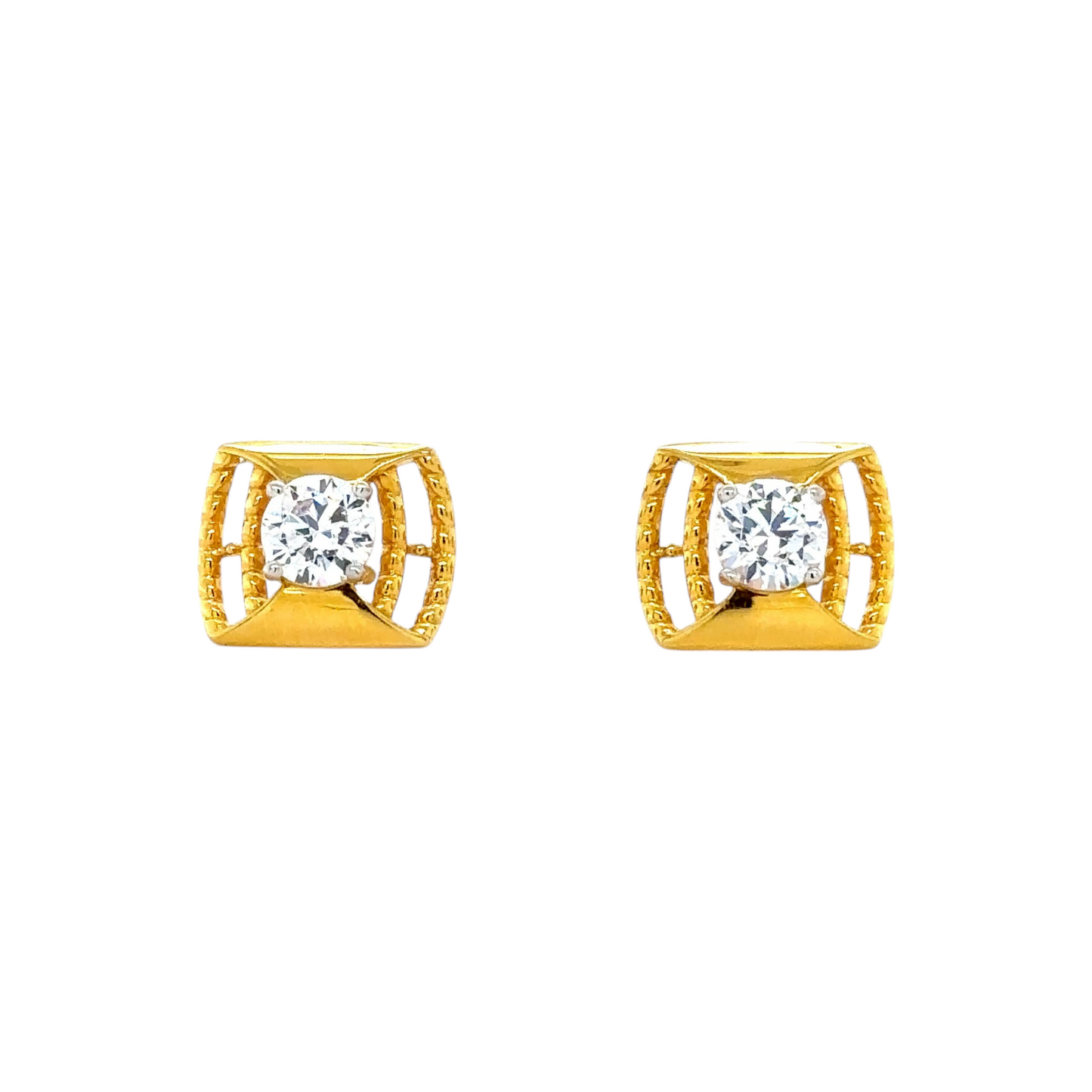 Gold Stud Earrings with Modern Cage Design