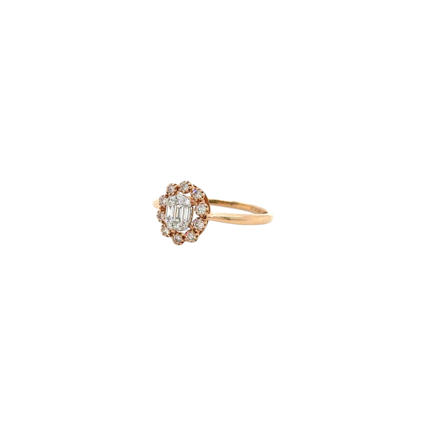 Vintage Floral Halo with Baguette Diamond Ring